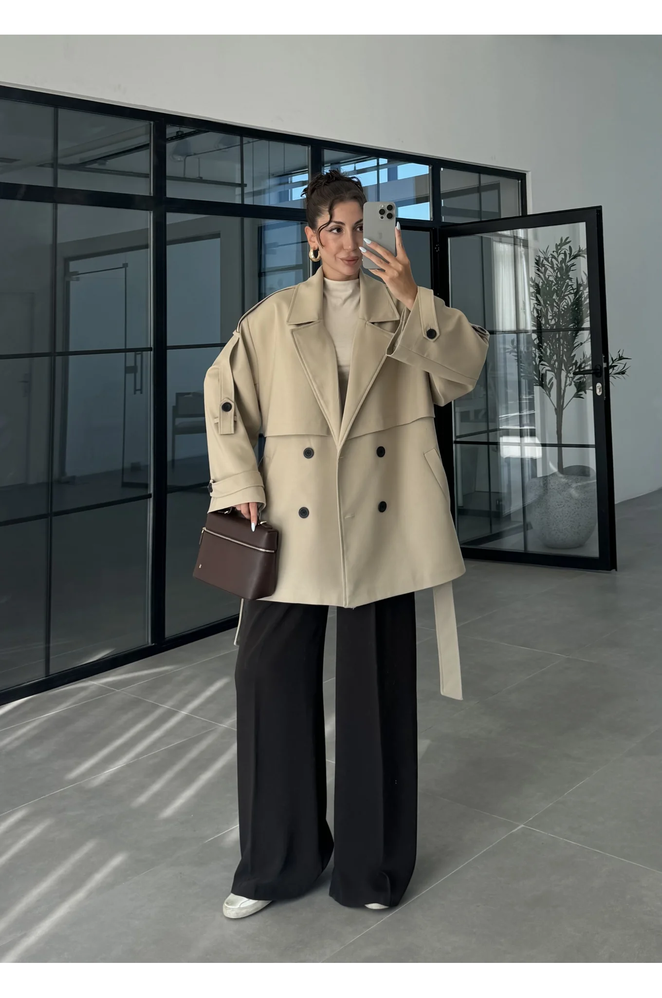 Rose Oversize Kuşaklı Camel Trençkot
