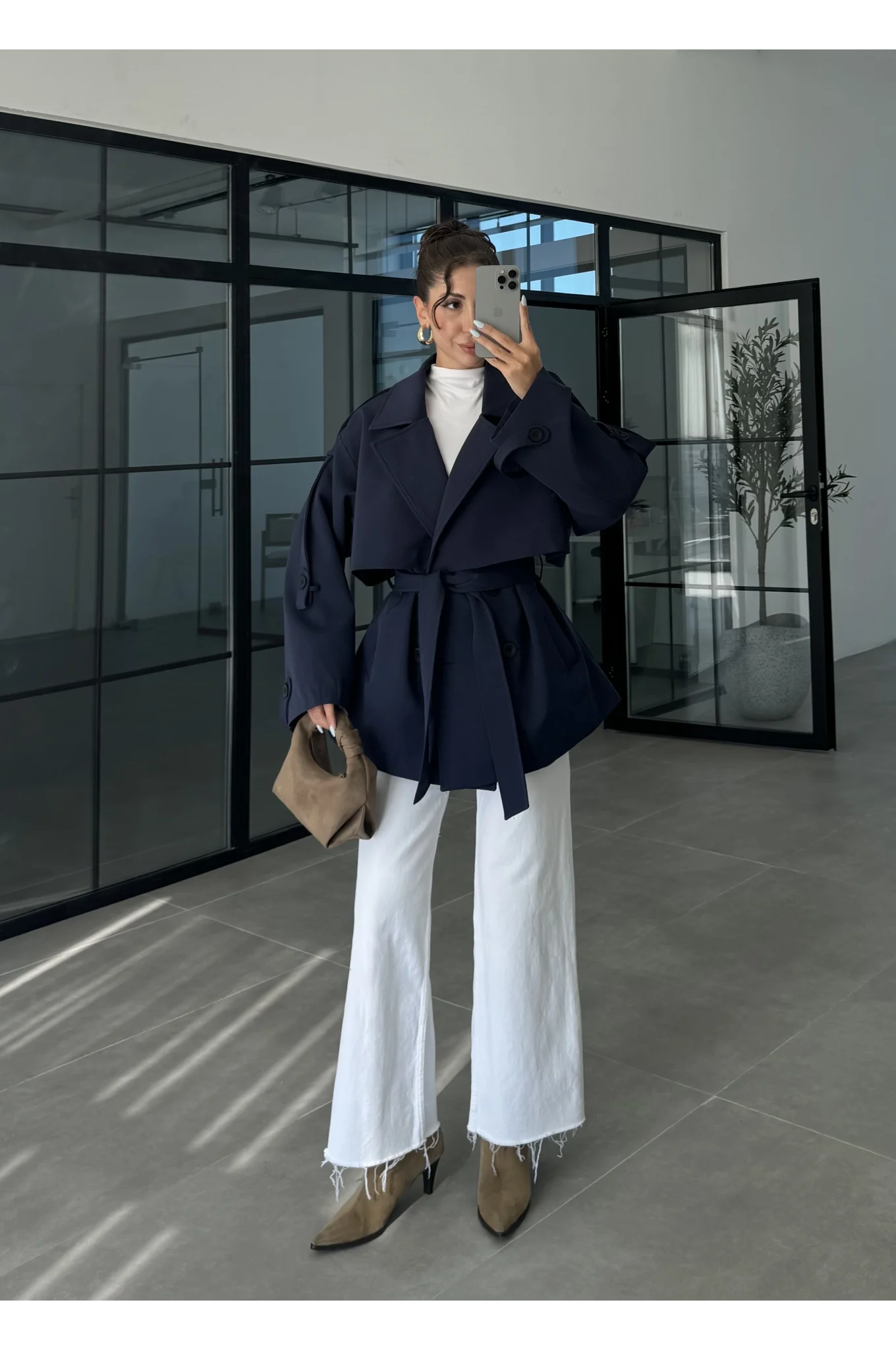 Rose Oversize Kuşaklı Lacivert Trençkot