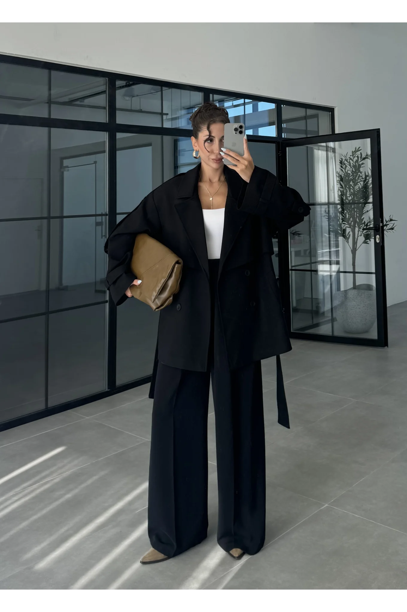 Rose Oversize Kuşaklı Siyah Trençkot