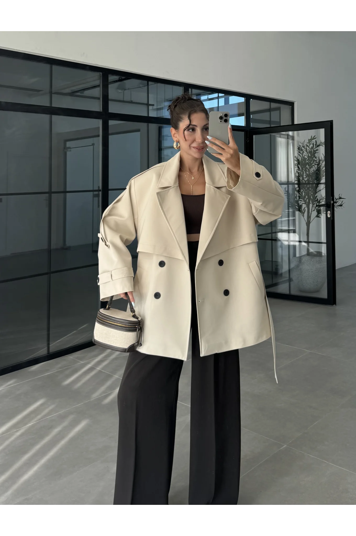 Rose Oversize Kuşaklı Taş Trençkot