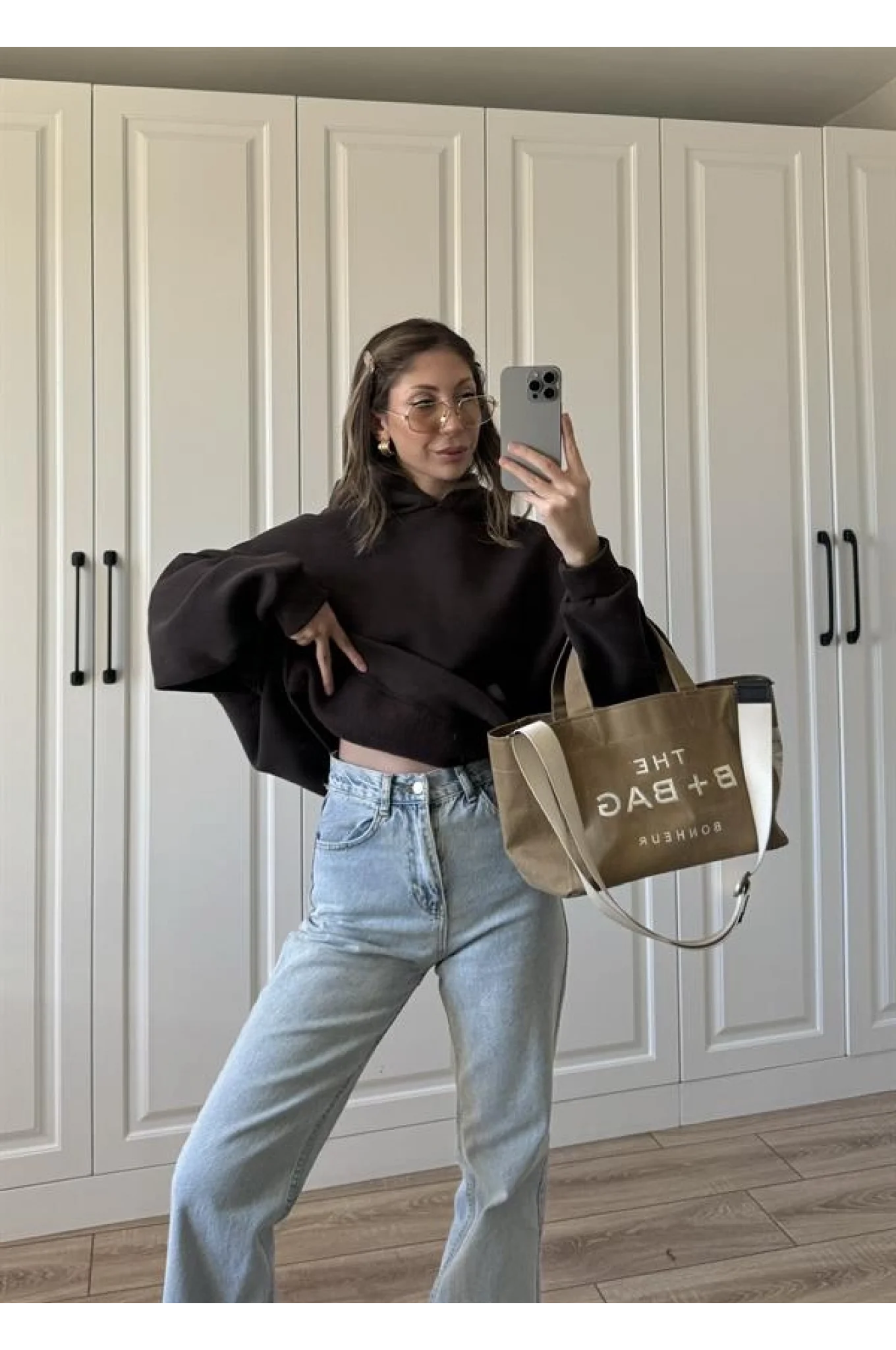 Şardonlu Oversize Kahve Sweatshirt