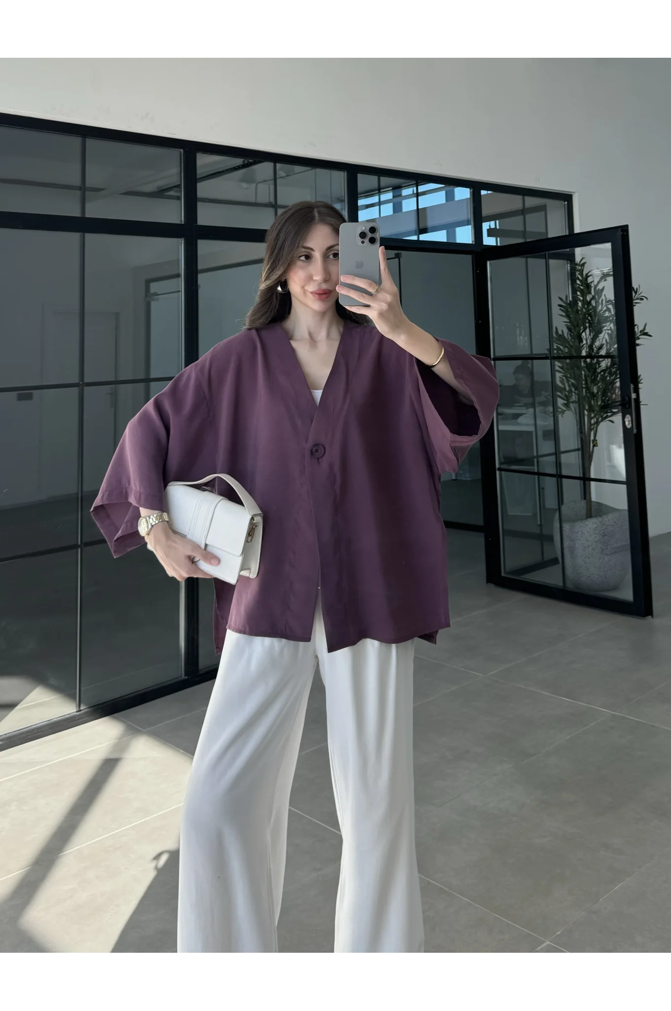 Sofi Tek Düğme Oversize Tensel Vişne Gömlek