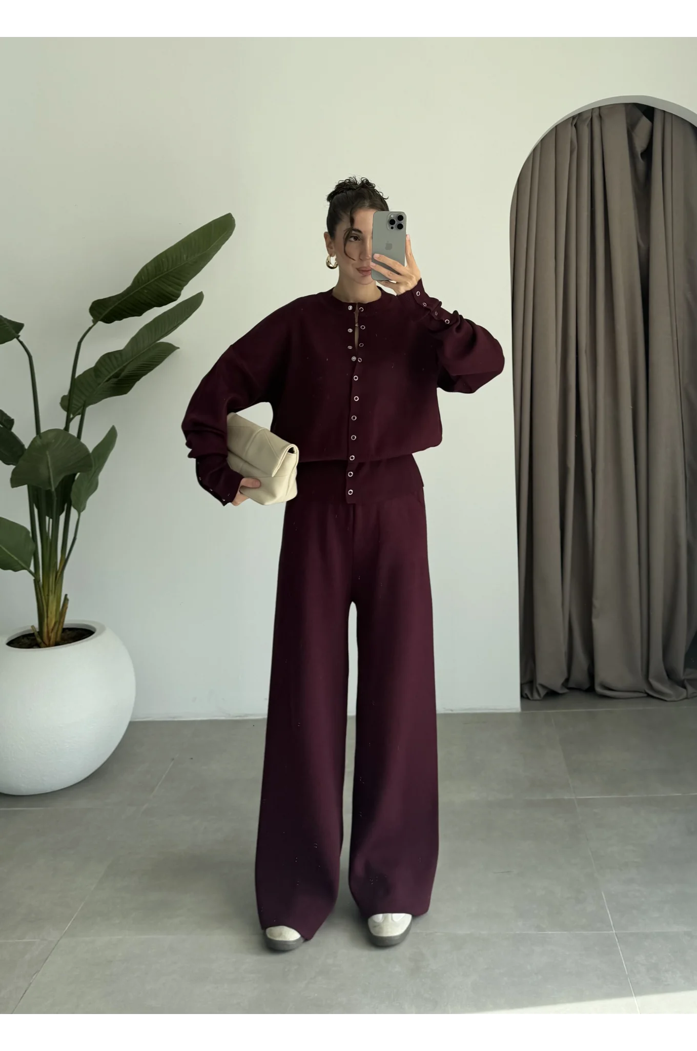 Sonya Çıtçıtlı Bordo Triko Takım