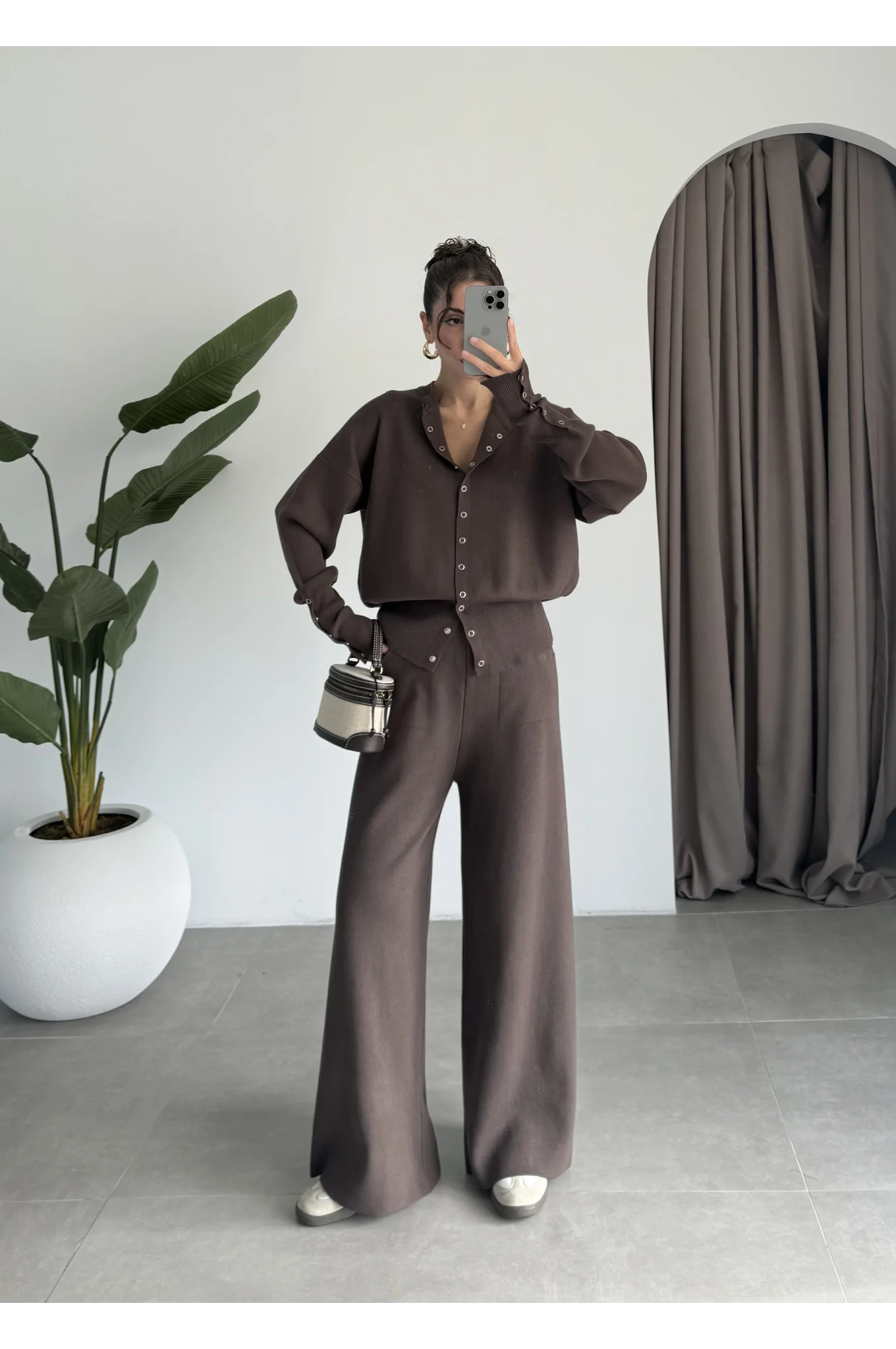 Sonya Çıtçıtlı Kahve Triko Takım