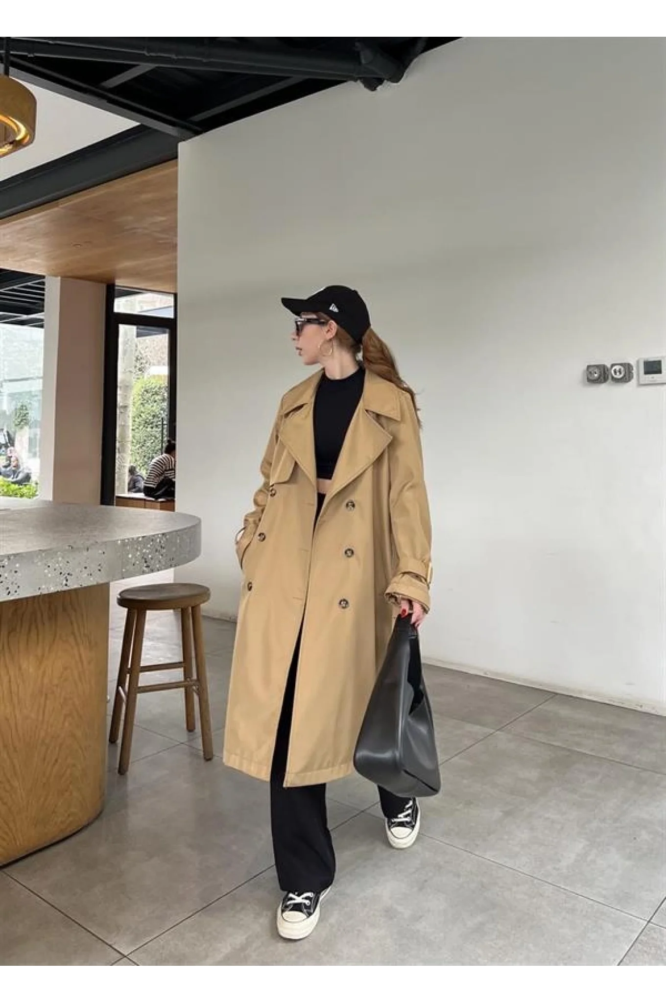 Stradi Model Camel Astarlı Uzun Trençkot