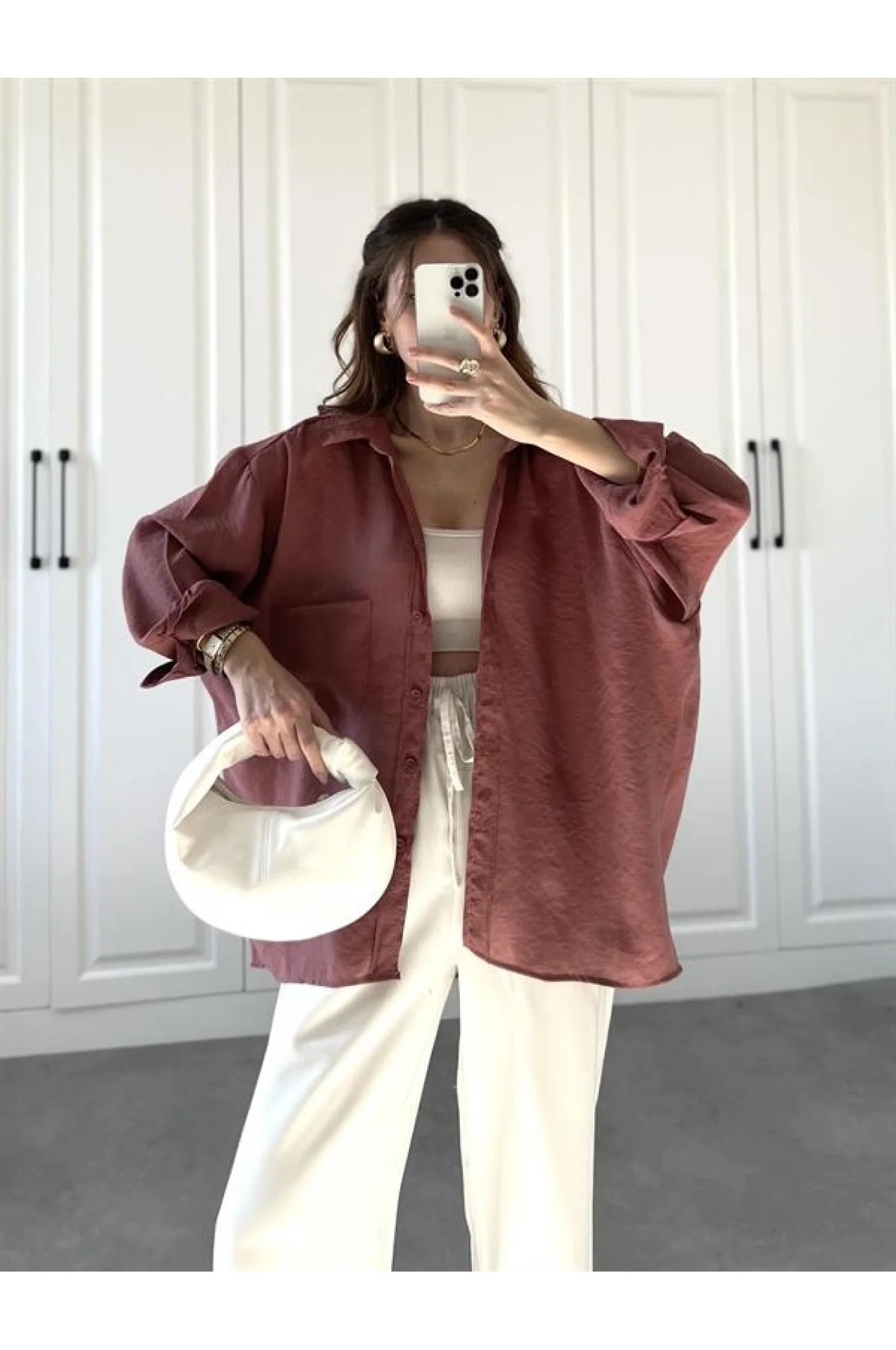 Tarçın Oversize Tensel Gömlek