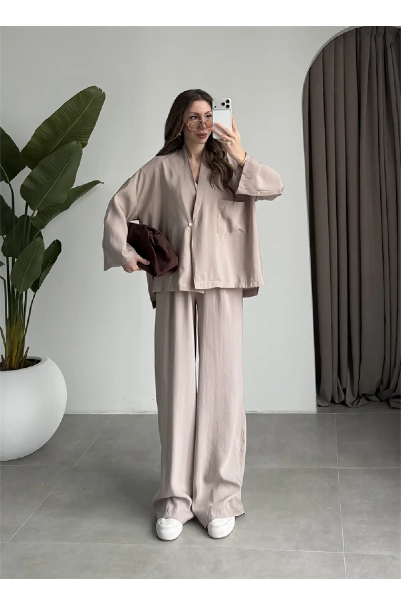 Tek Düğme Oversize Tensel Taş Takım