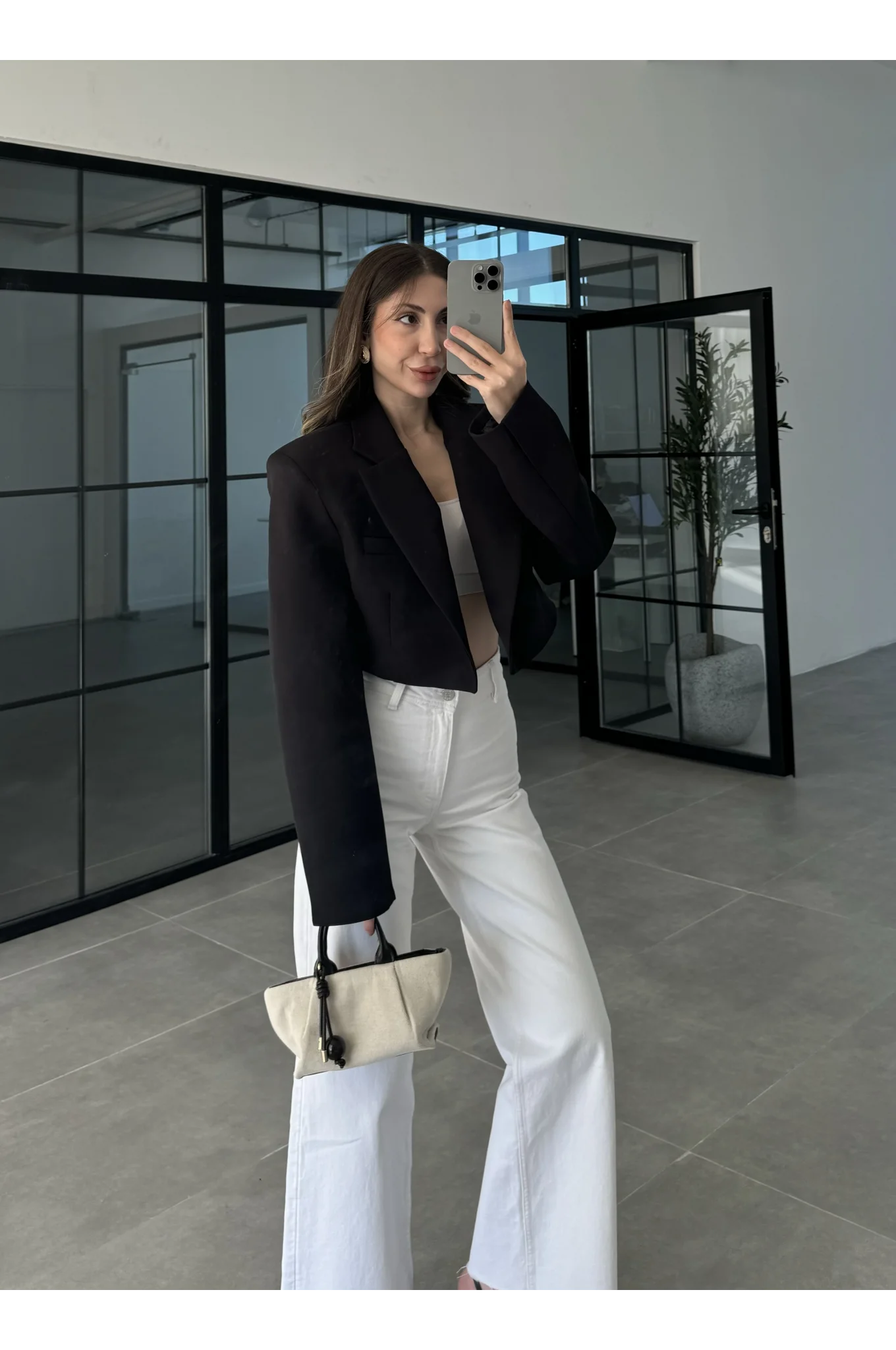 Vatkalı Astarlı Siyah Crop Ceket