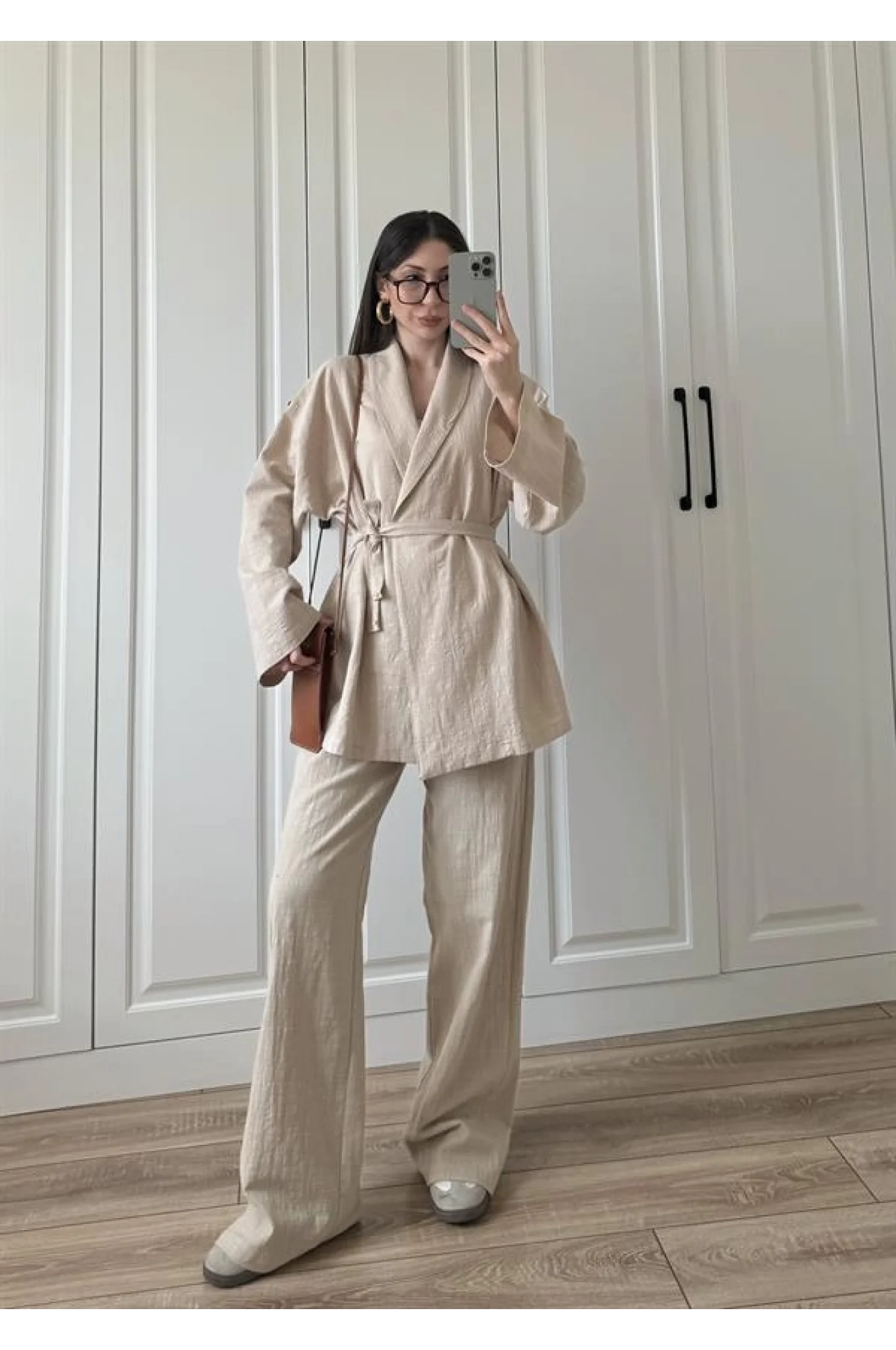 Vool Ham Keten Bej Kimono Takım