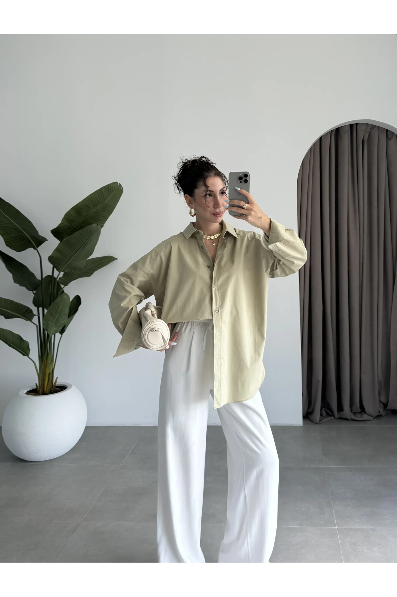 Yale Oversize Poplin Açık Haki Gömlek