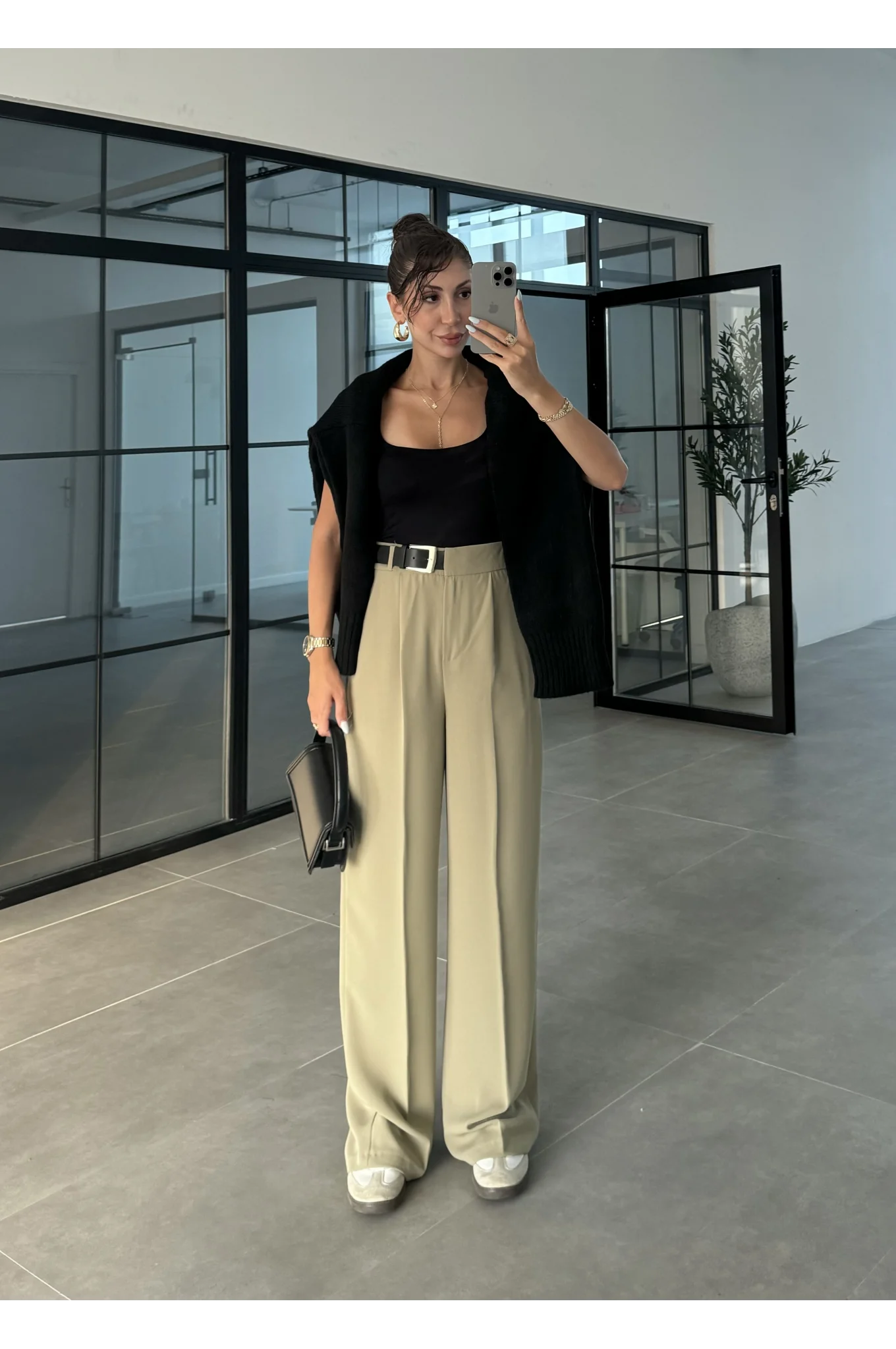 Yarım Kemerli Mint Palazzo Pantolon
