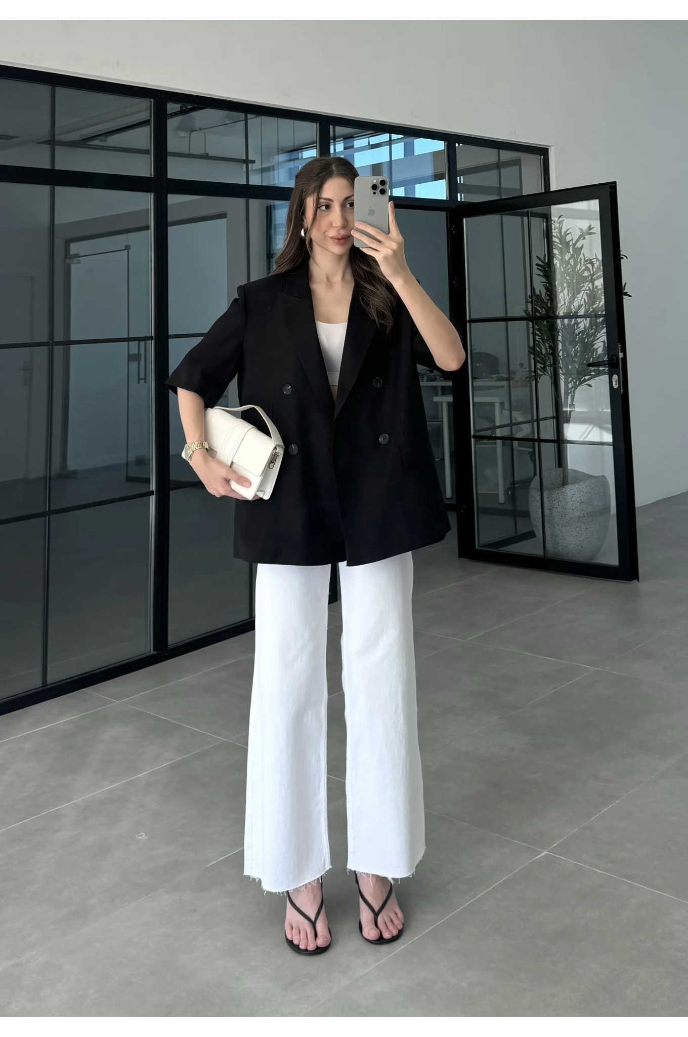 Yarımkol Astarlı Premium Siyah Keten Ceket