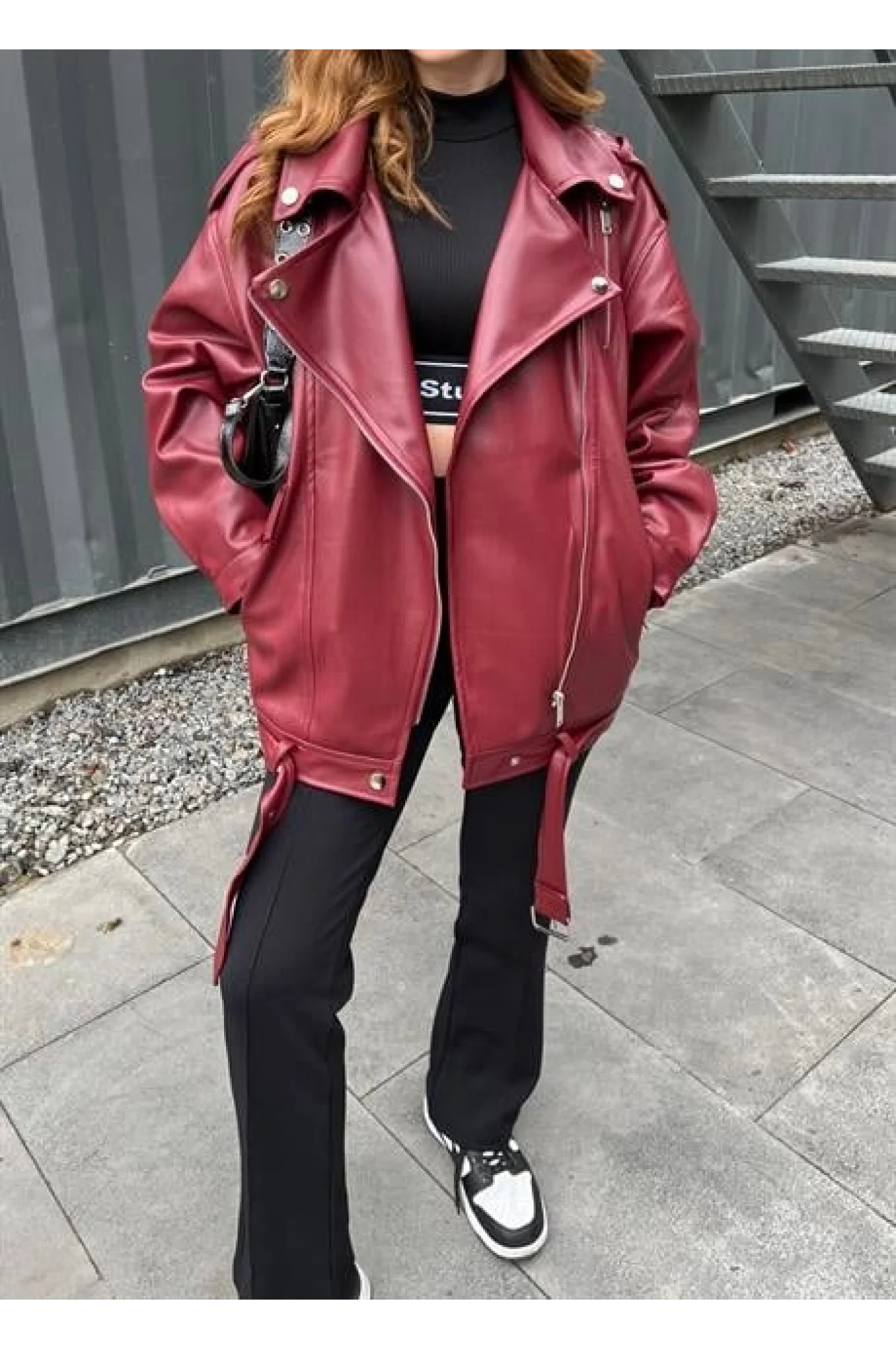 Zara Model Bordo Deri Biker Ceket