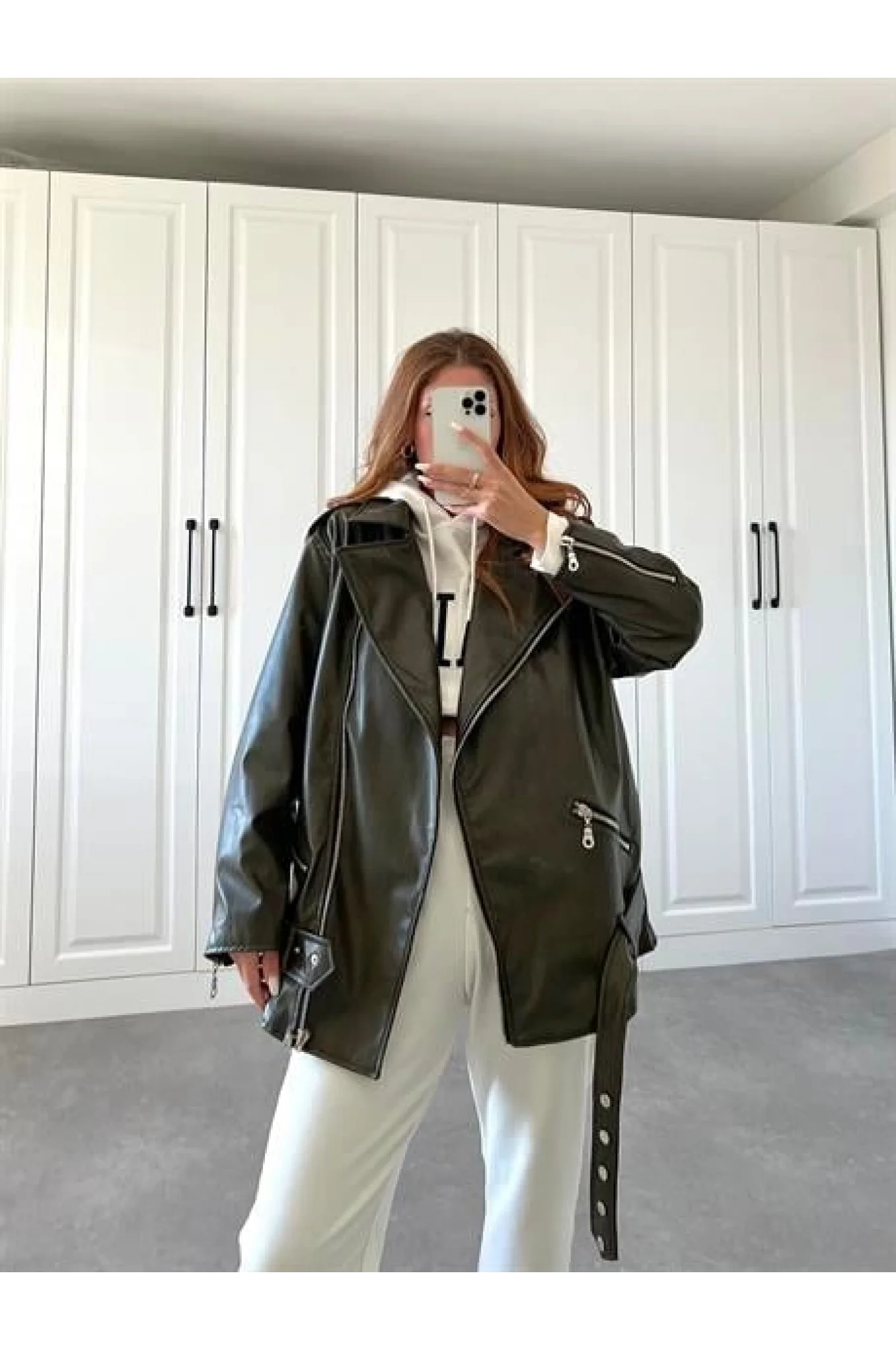 Zara Model Haki Deri Biker Ceket
