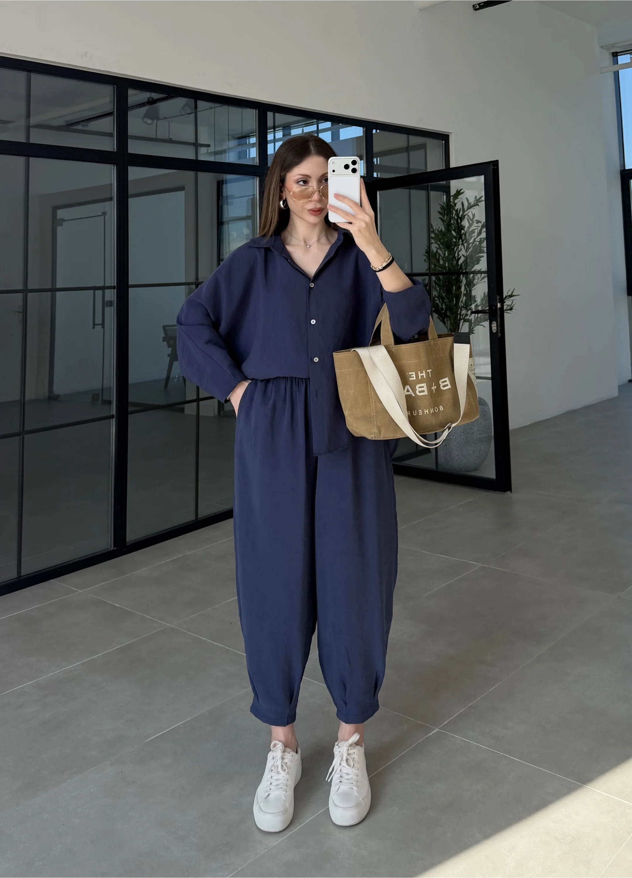 Tensel Oversize Lacivert Şalvar Takım