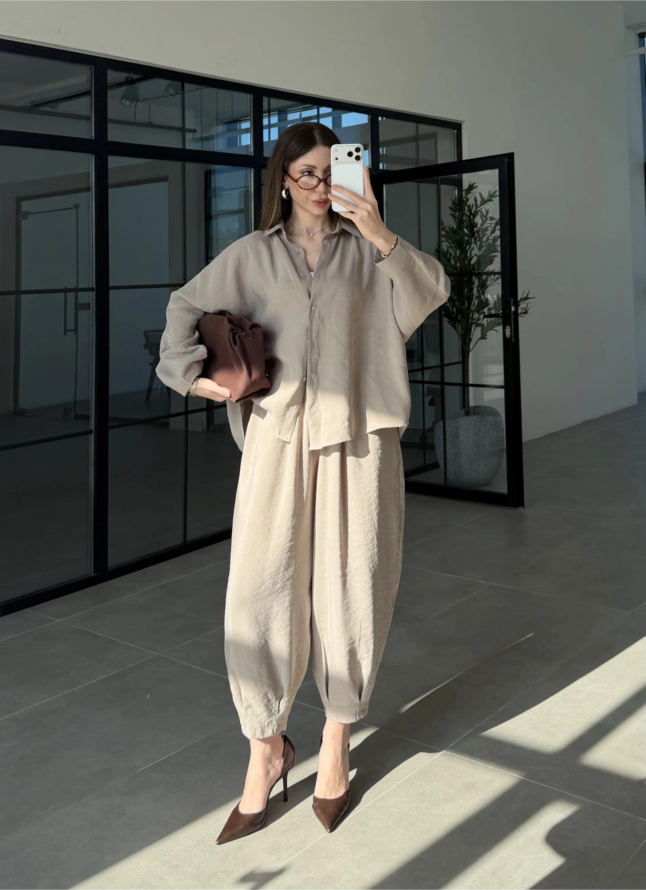Tensel Oversize Vizon Şalvar Takım