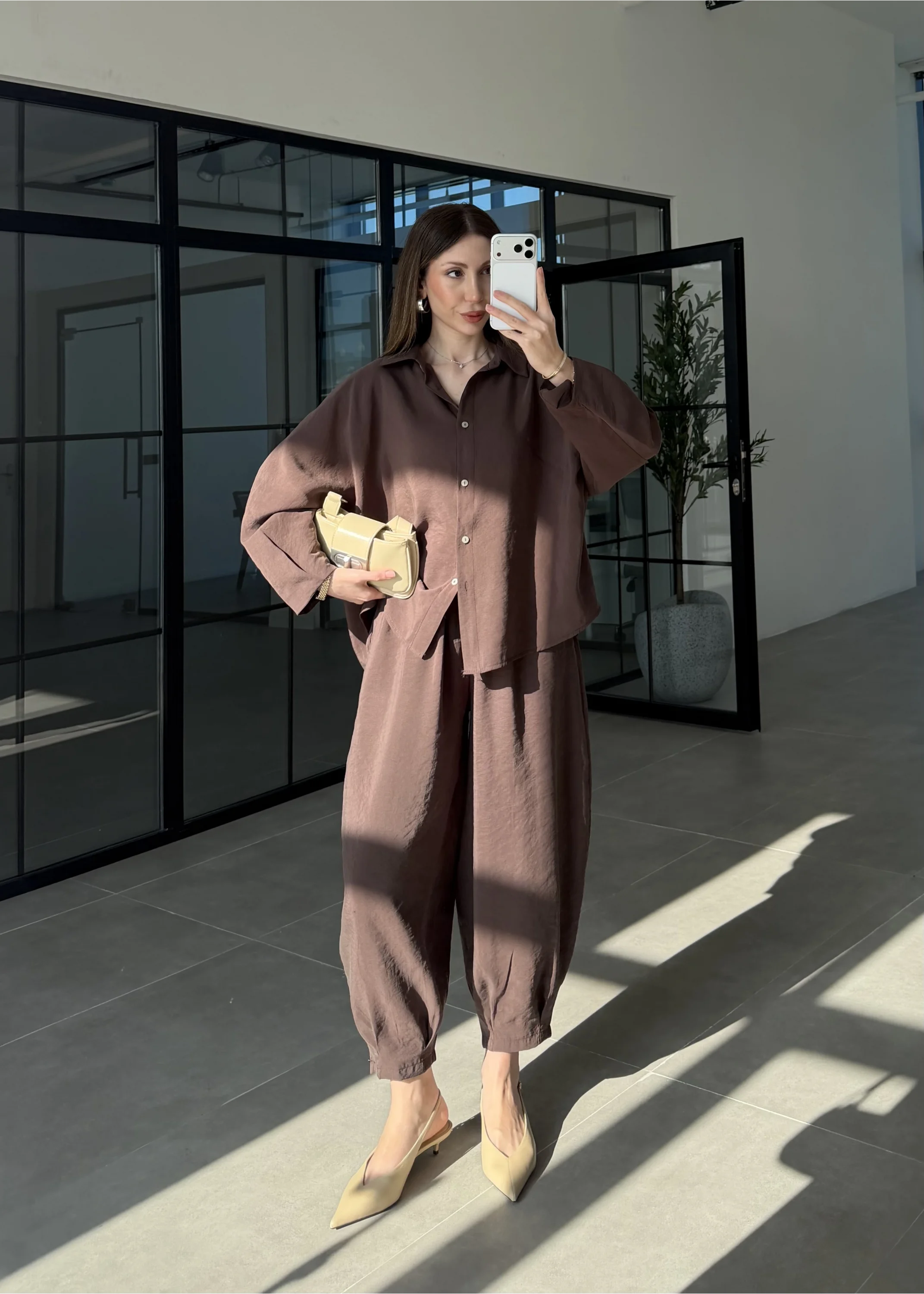 Tensel Oversize Kahve Şalvar Takım