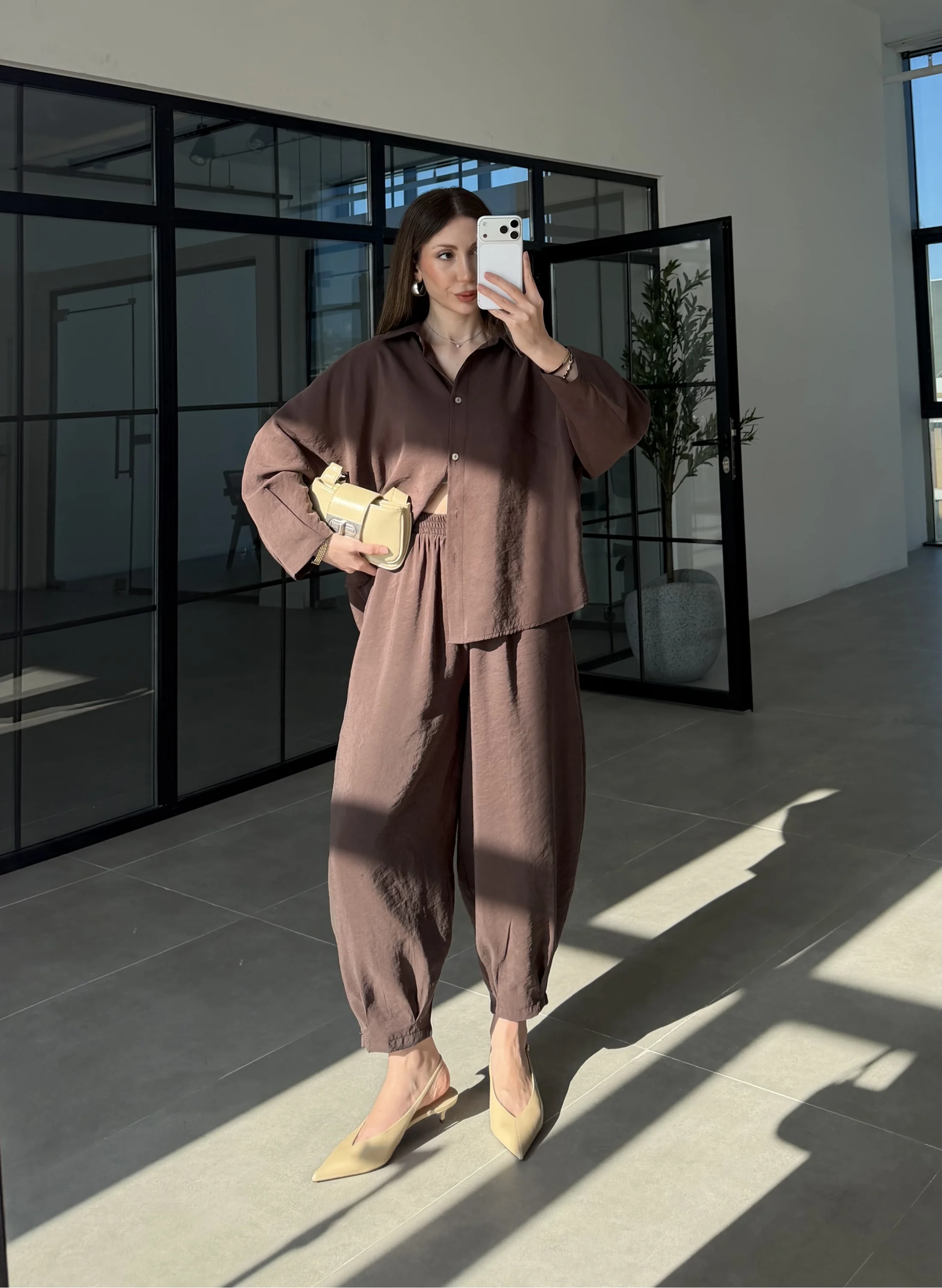Tensel Oversize Kahve Şalvar Takım