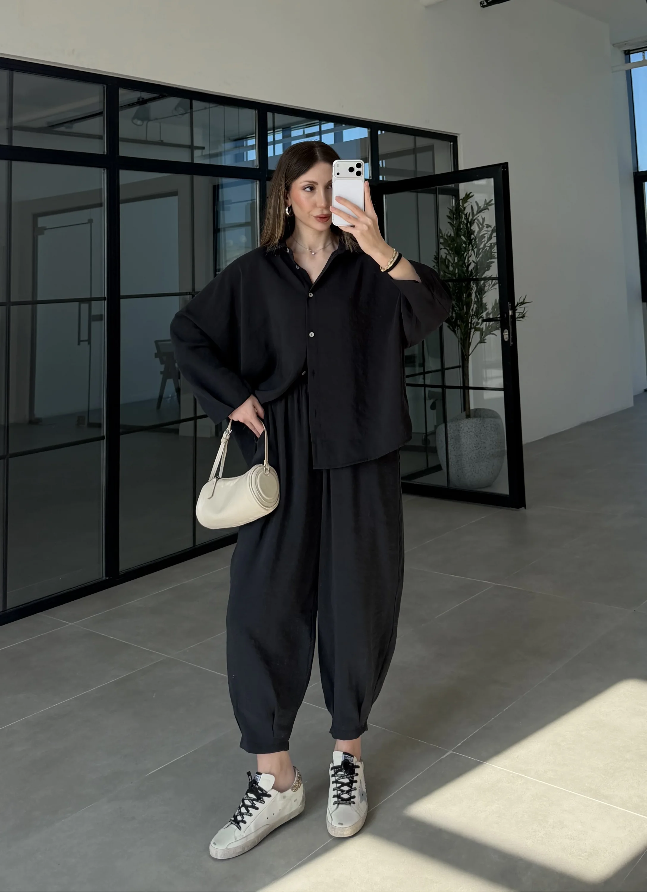 Tensel Oversize Siyah Şalvar Takım