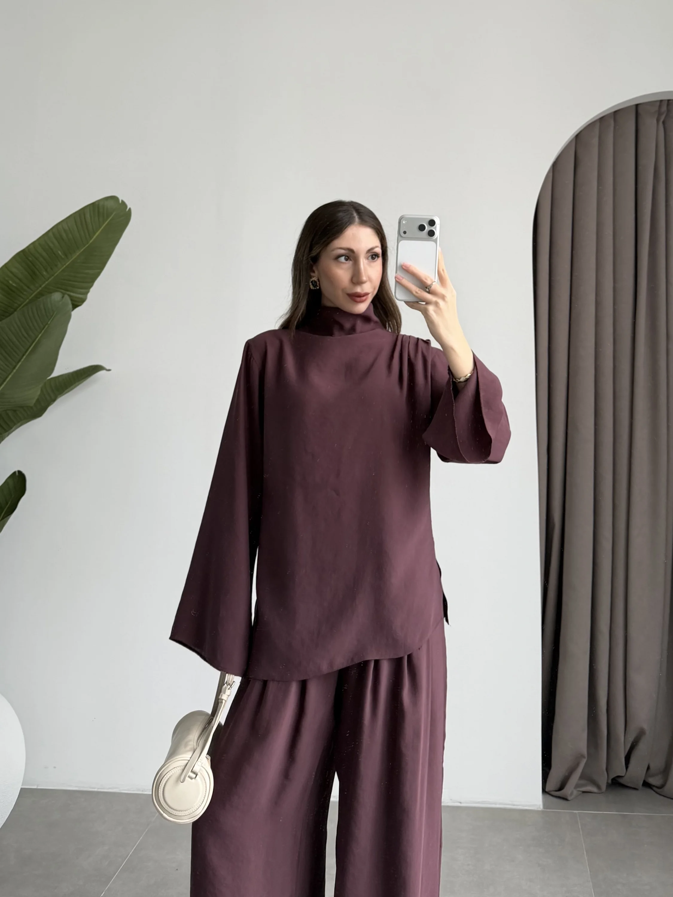 Asimetrik Kesim Marve Premium Mürdüm Takım