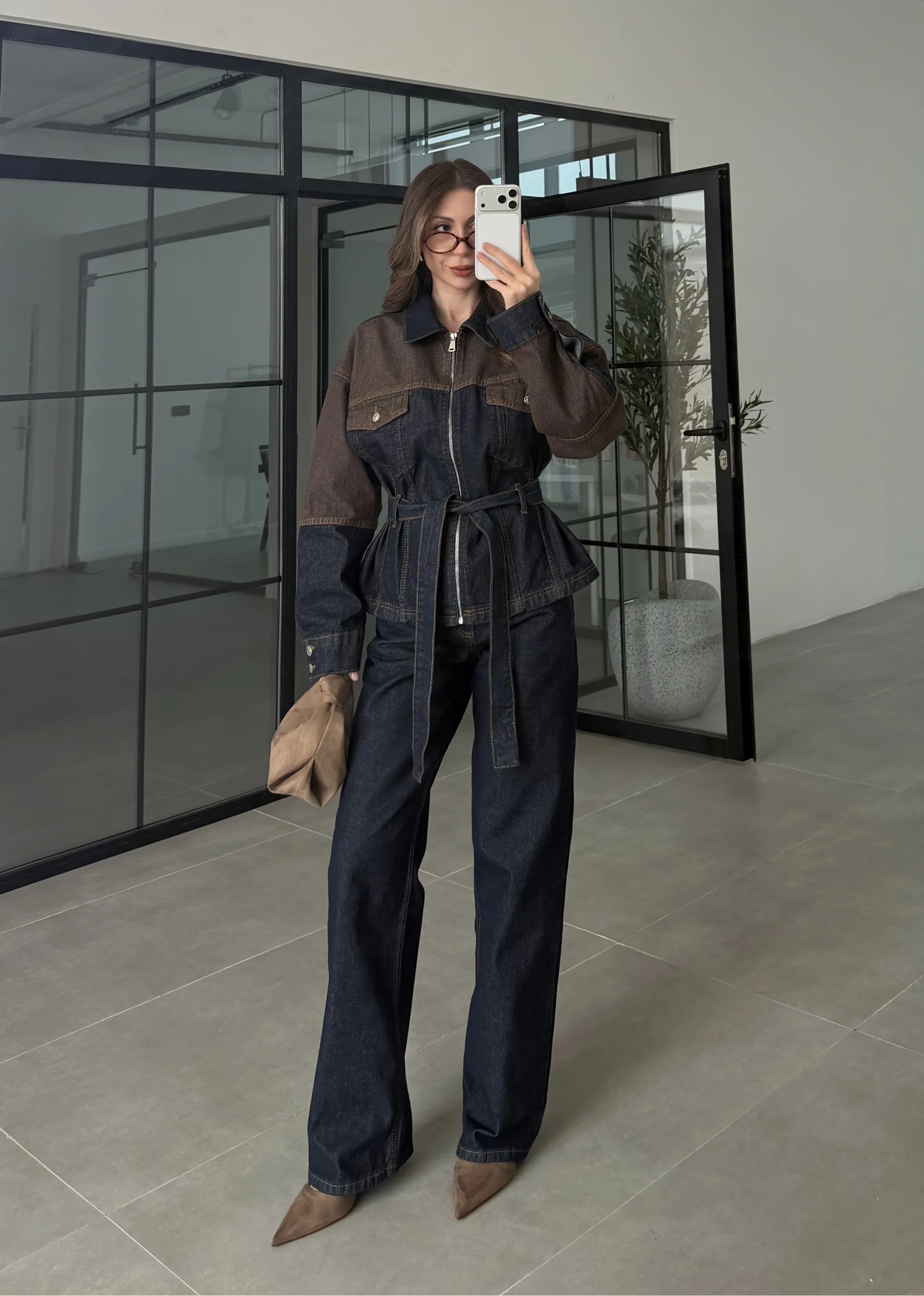 Çift Renk Denim Ceket Pantolon Takım