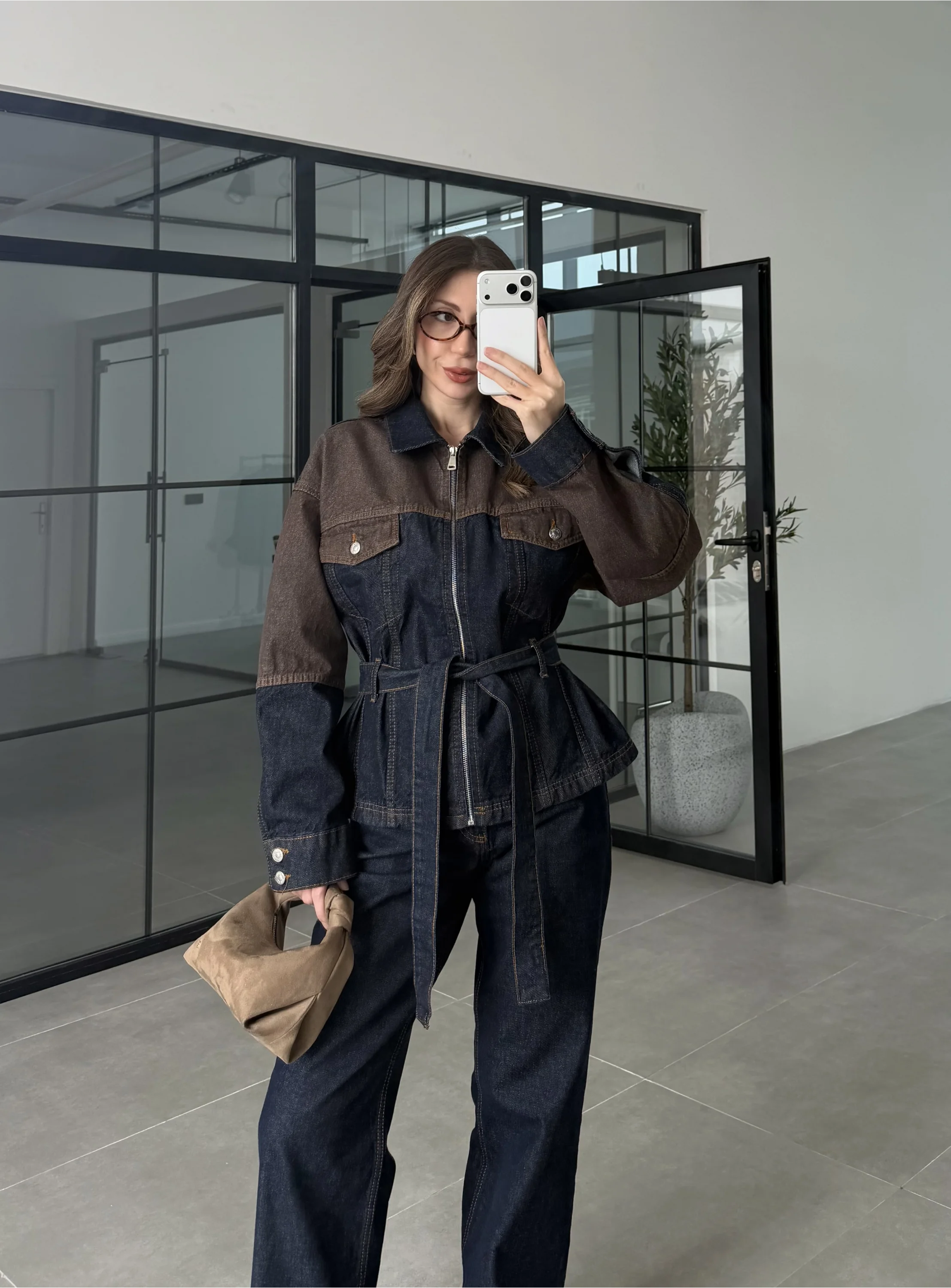 Çift Renk Denim Ceket Pantolon Takım