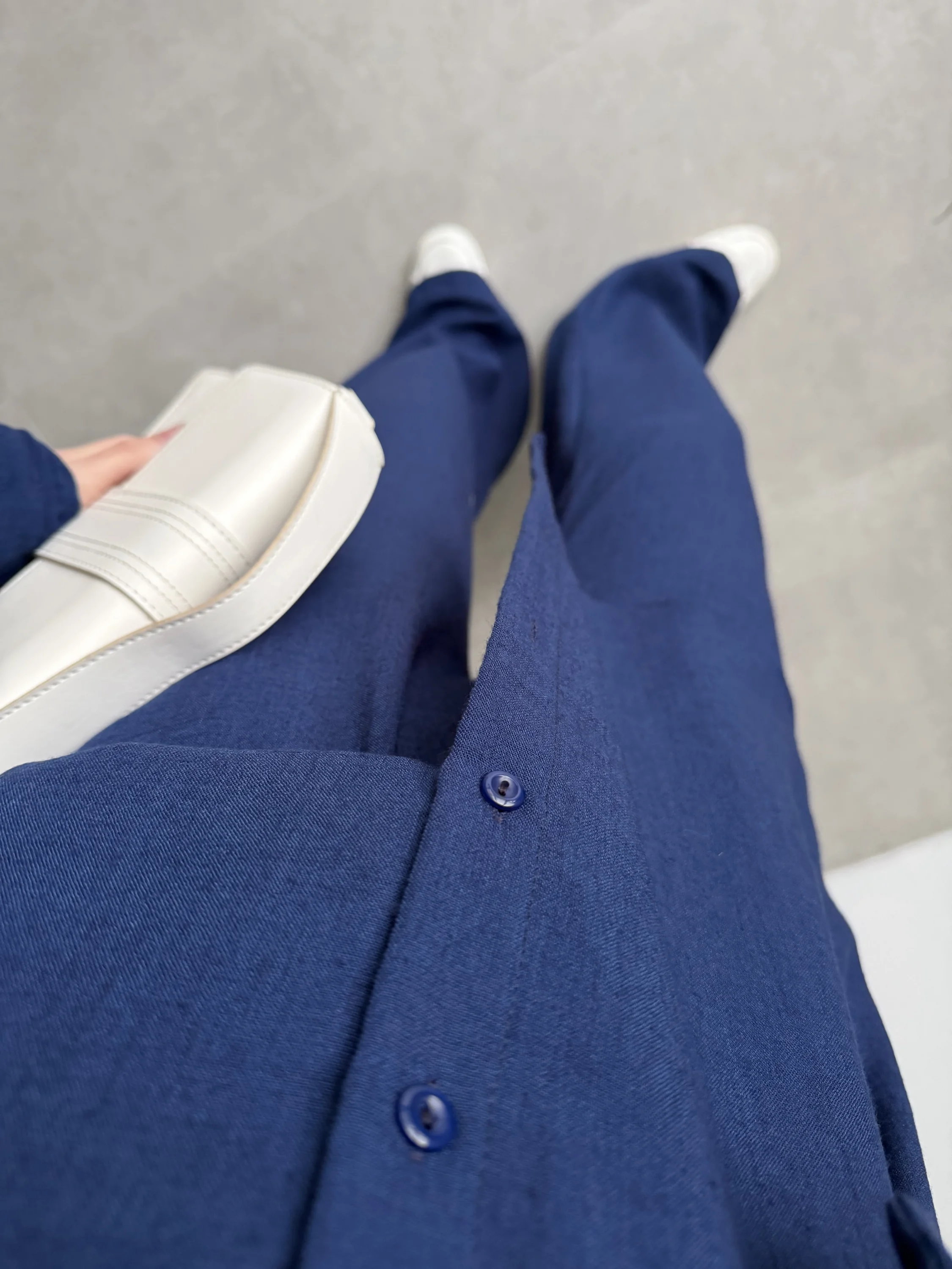 Keten Oversize Lacivert Gömlek Takım