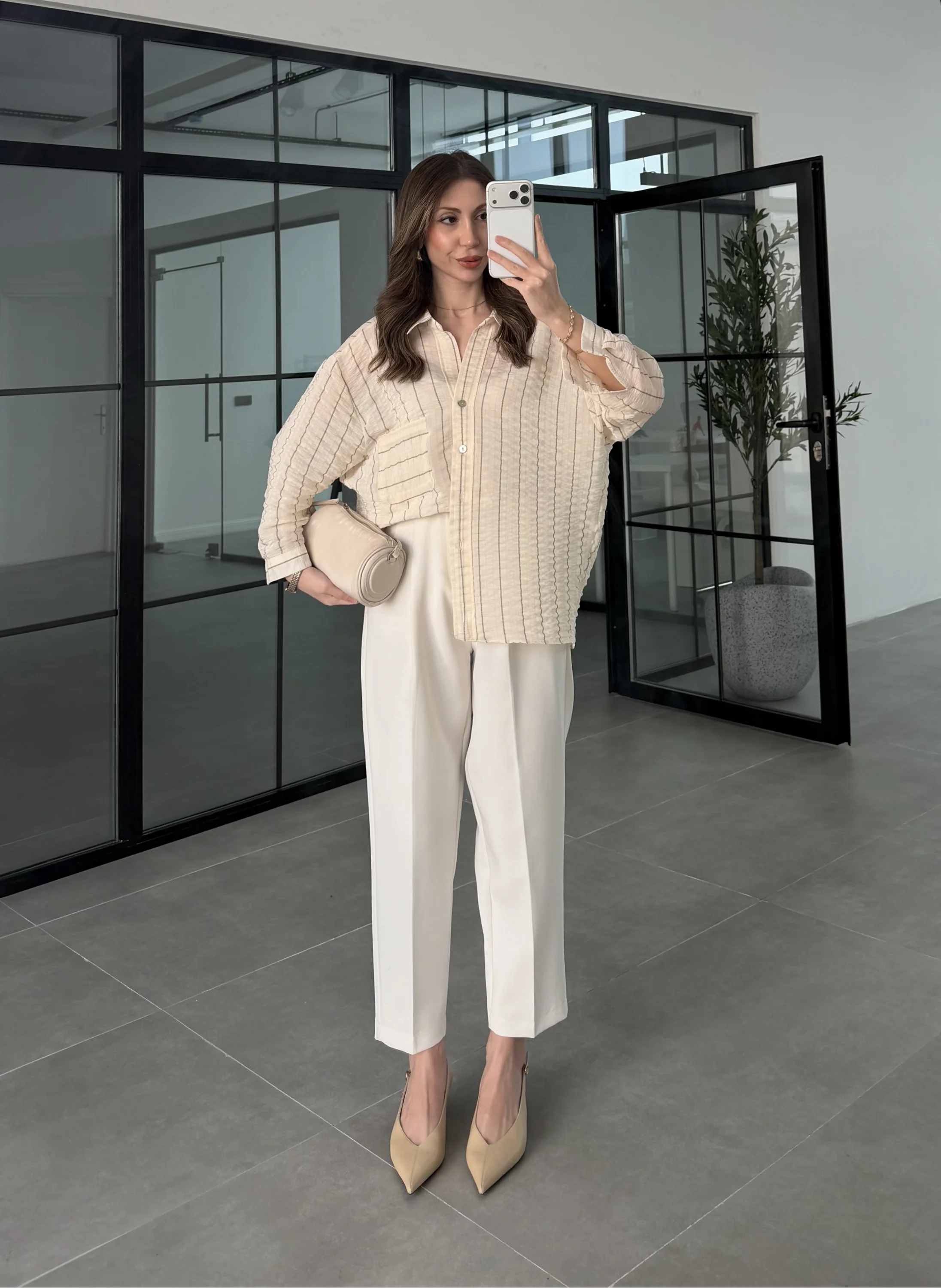 Çizgili Oversize Taş Gömlek