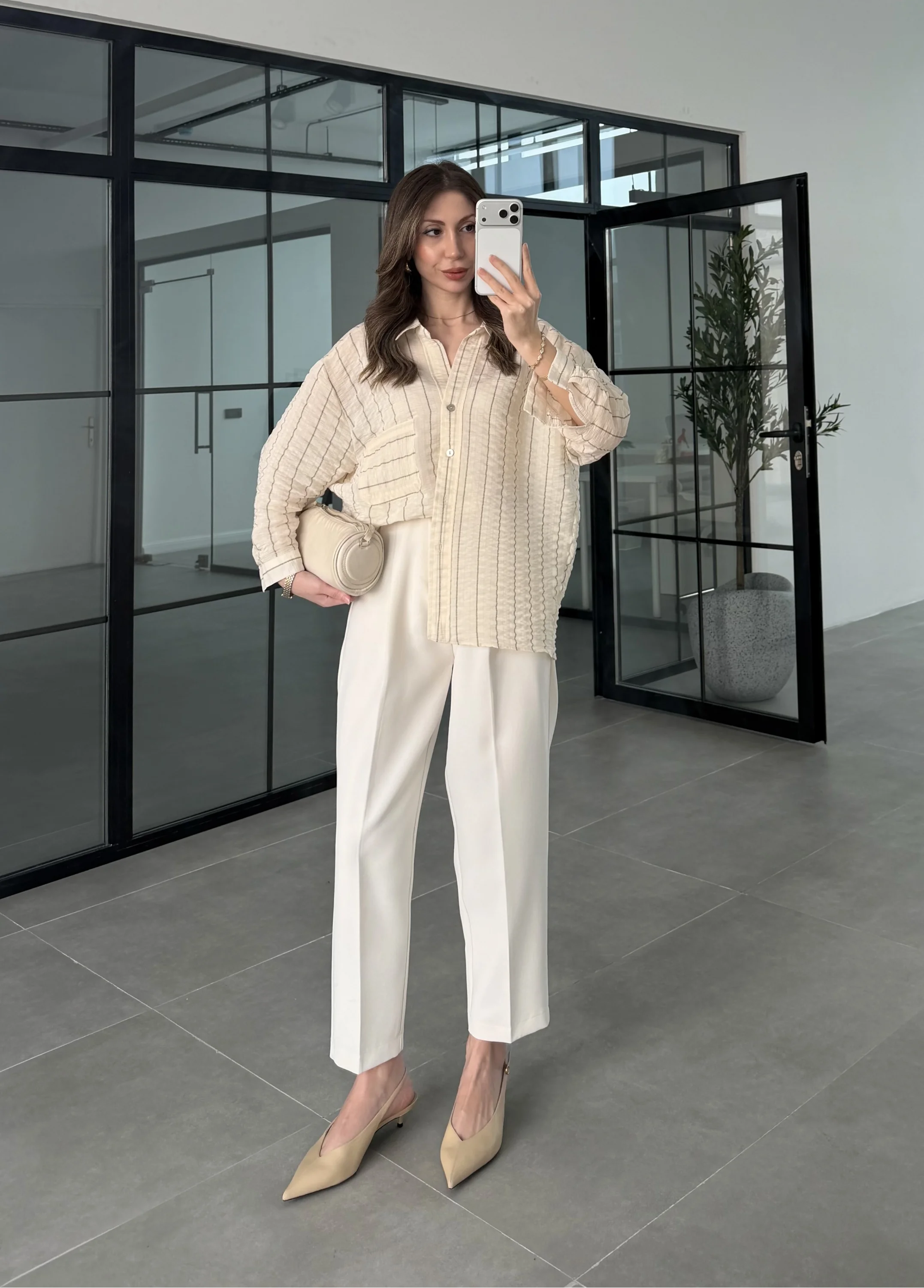 Çizgili Oversize Taş Gömlek