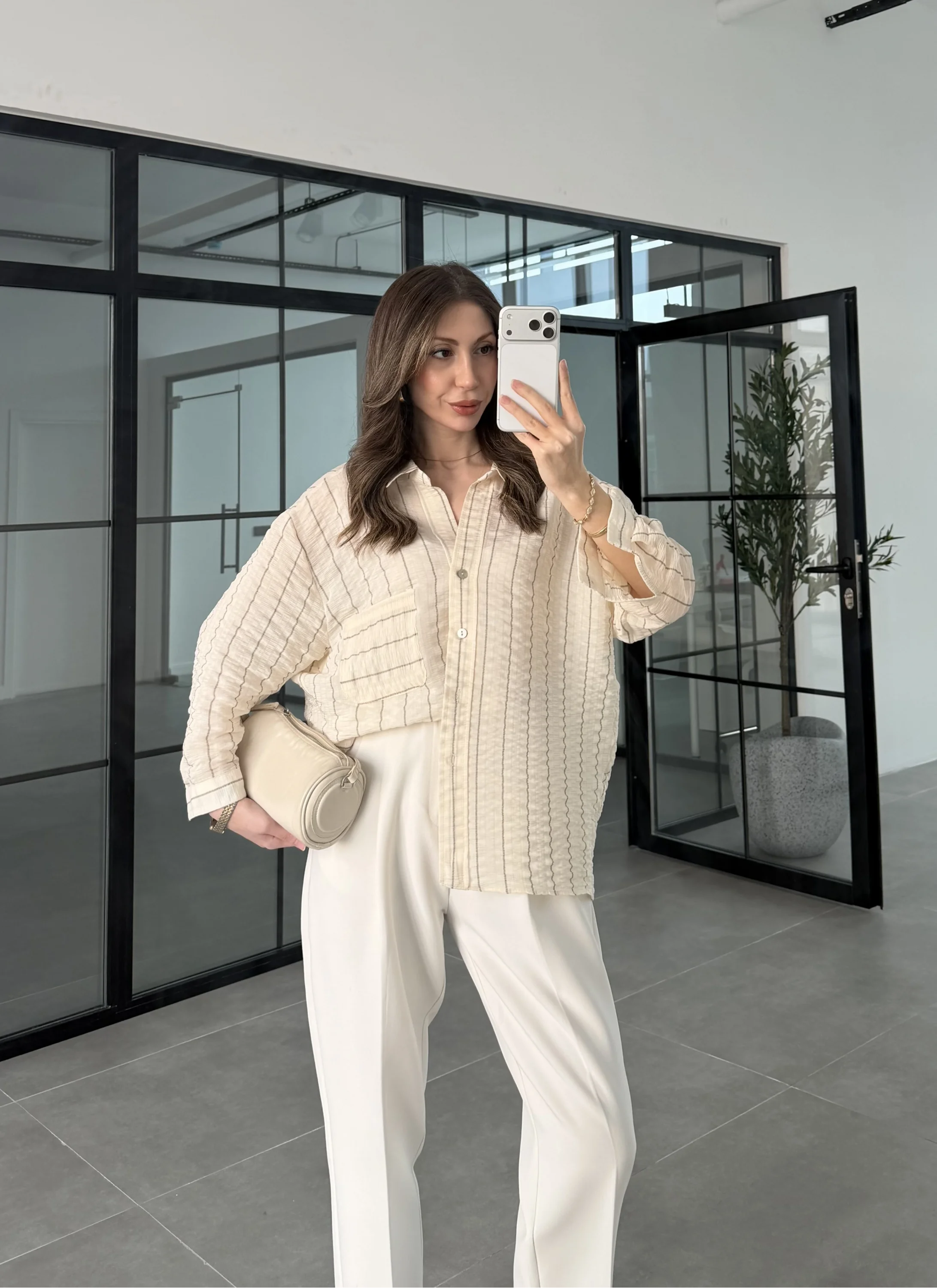 Çizgili Oversize Taş Gömlek