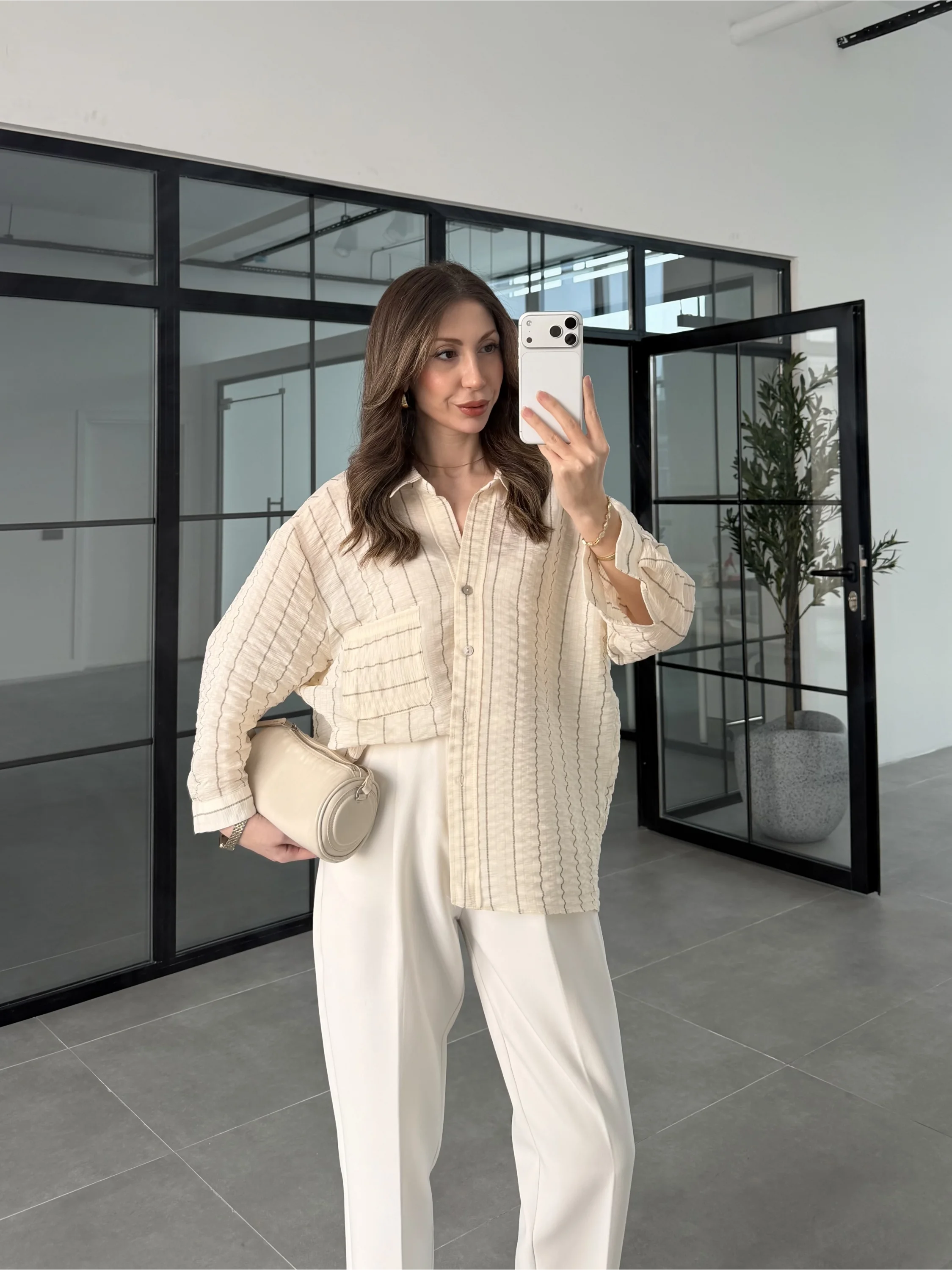 Çizgili Oversize Taş Gömlek