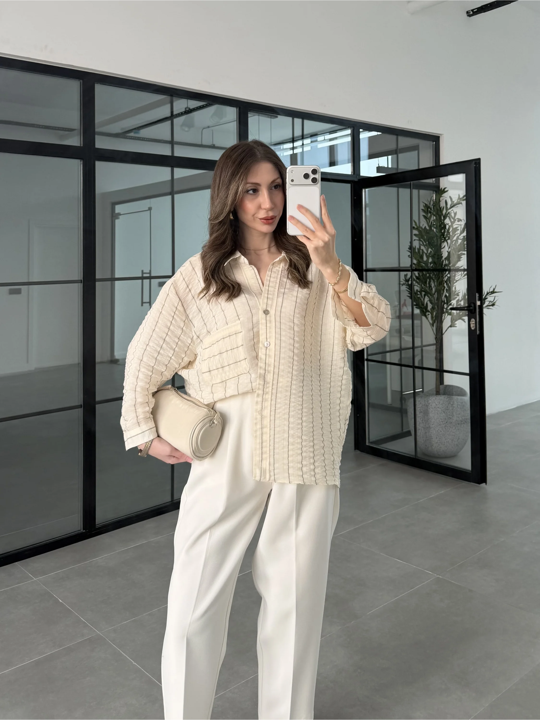 Çizgili Oversize Taş Gömlek
