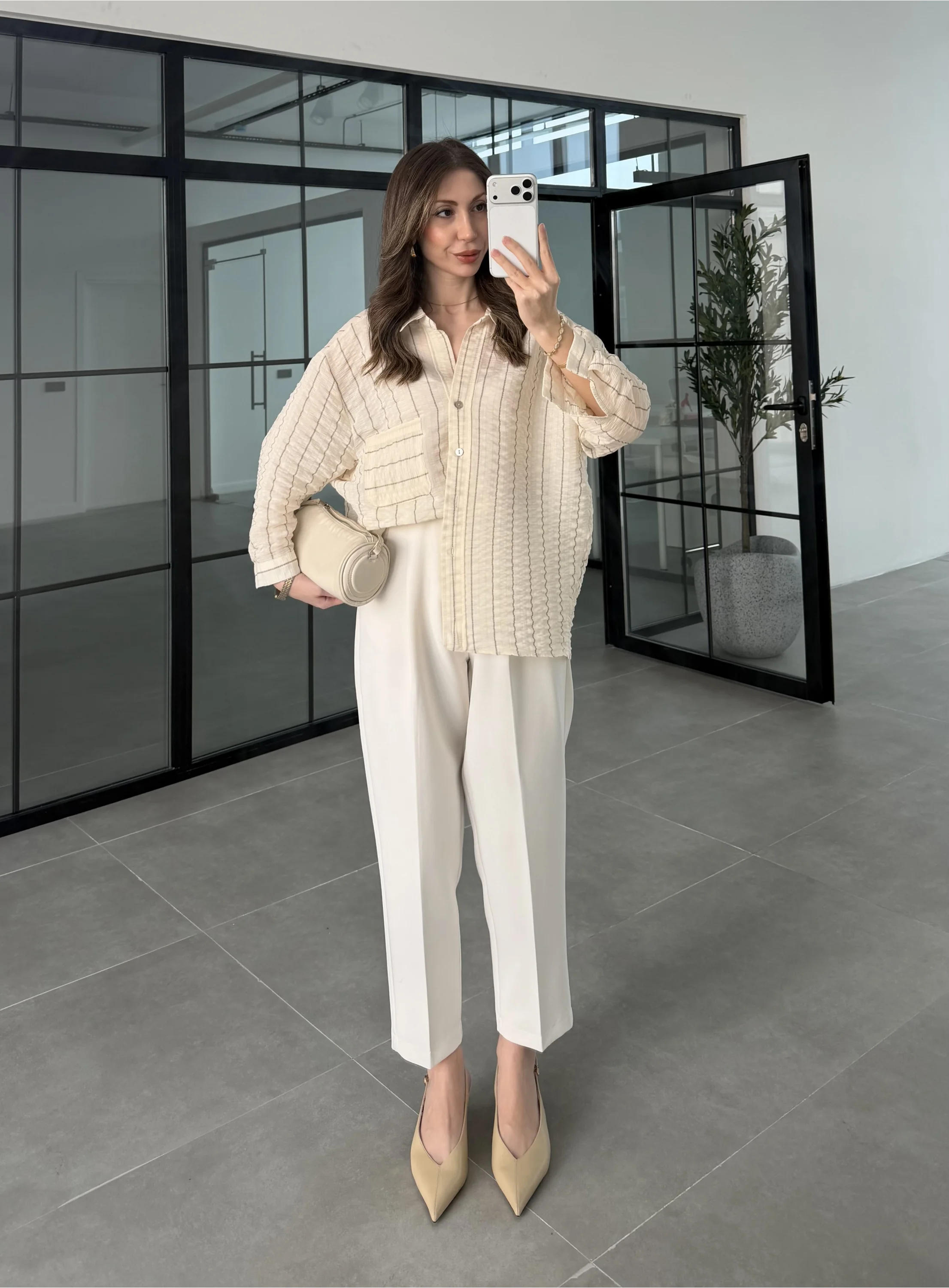 Çizgili Oversize Taş Gömlek