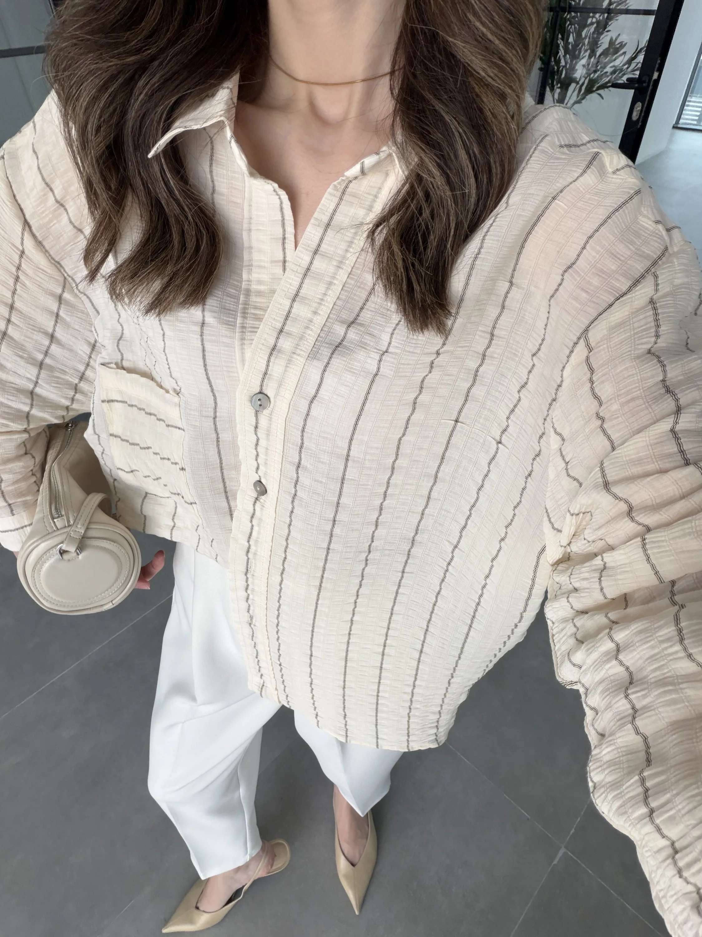 Çizgili Oversize Taş Gömlek
