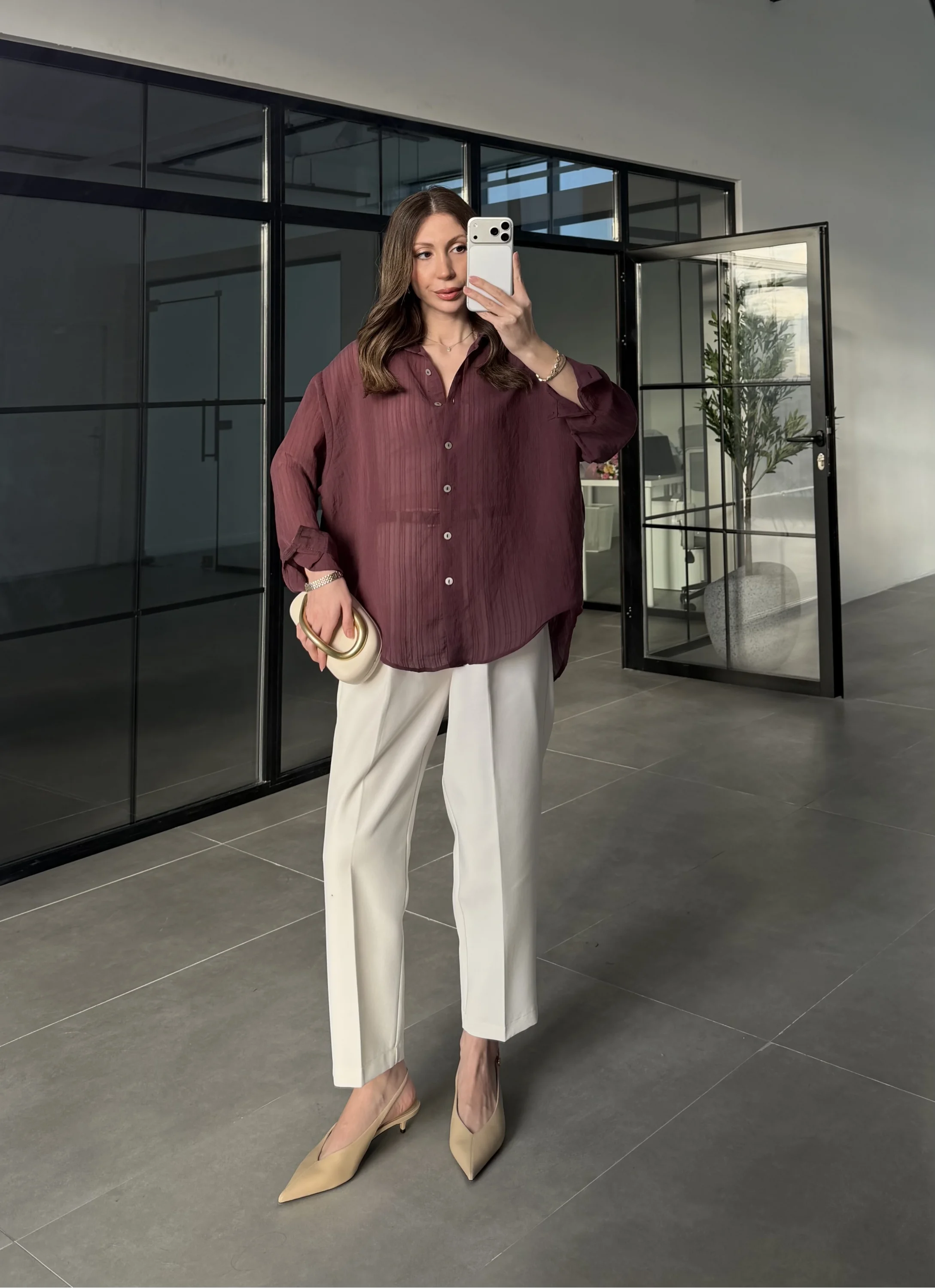 Oversize Transparan Mürdüm Gömlek