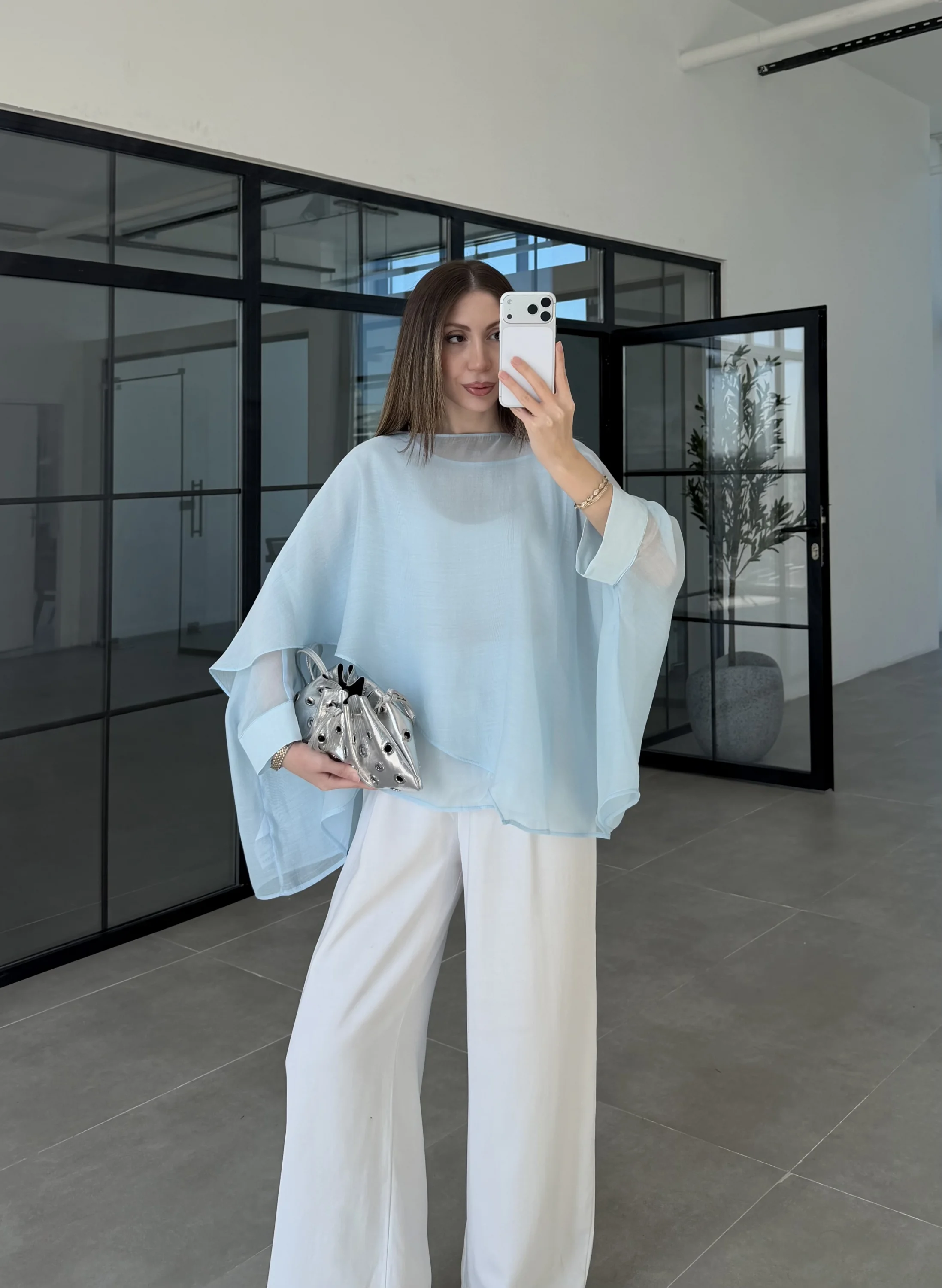 Uçuşan Pelerin Bebe Mavi Tül Bluz