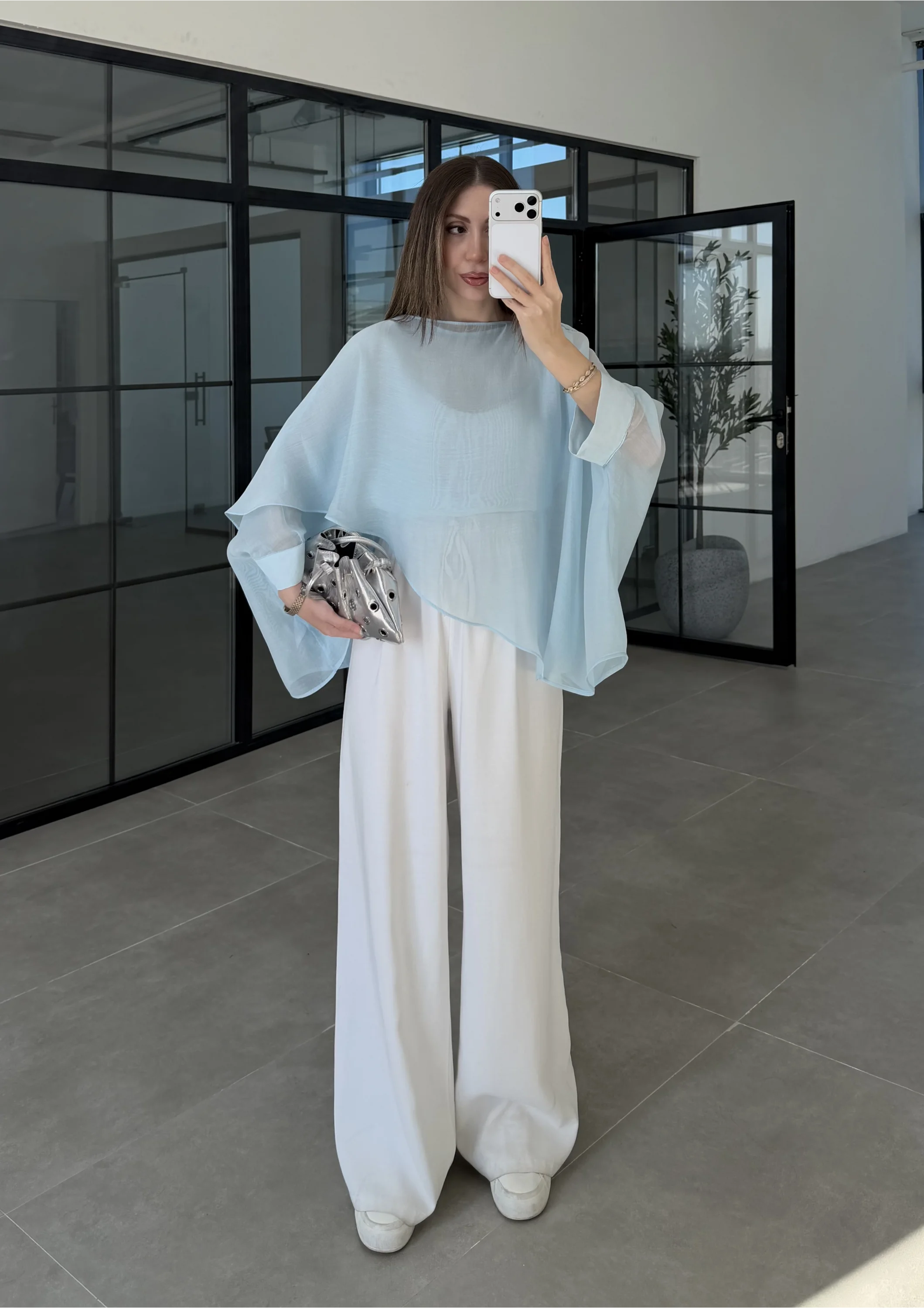 Uçuşan Pelerin Bebe Mavi Tül Bluz
