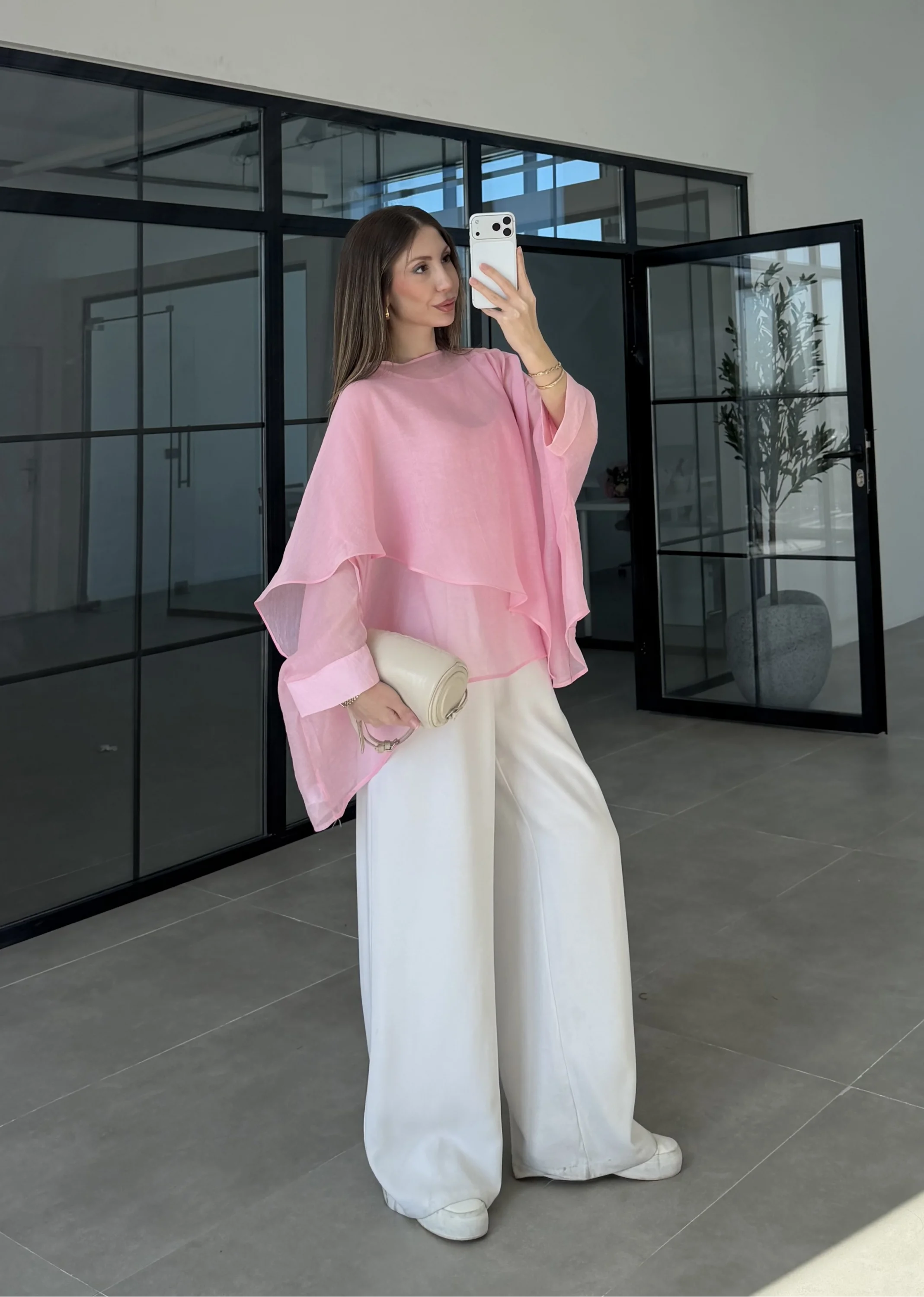 Uçuşan Pelerin Pembe Tül Bluz