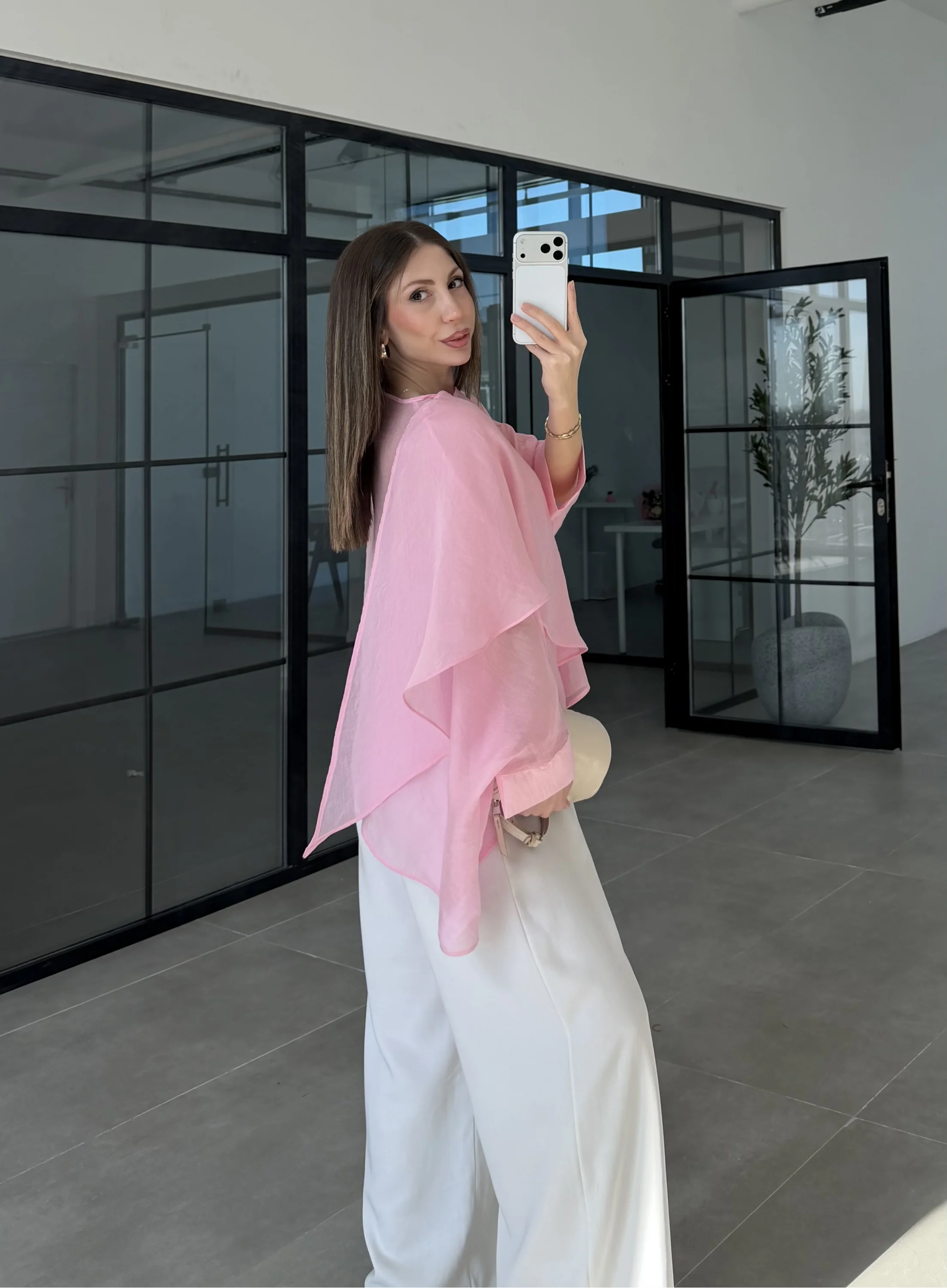 Uçuşan Pelerin Pembe Tül Bluz
