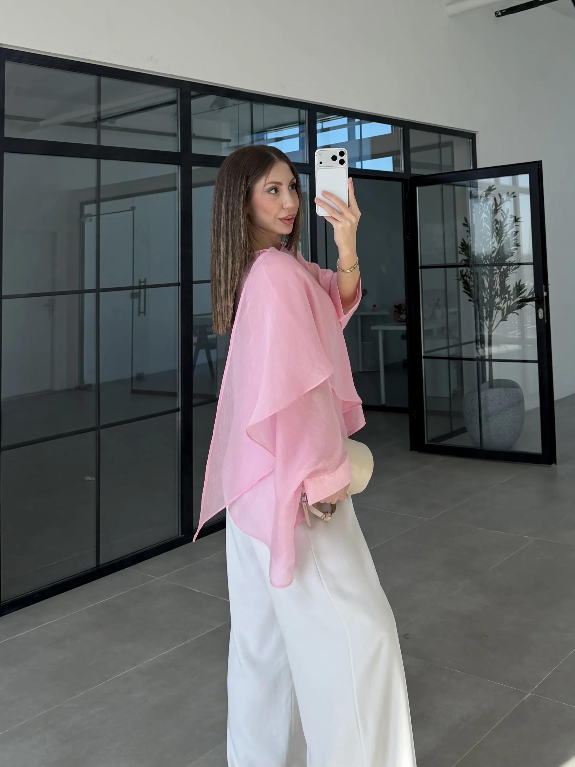Uçuşan Pelerin Pembe Tül Bluz