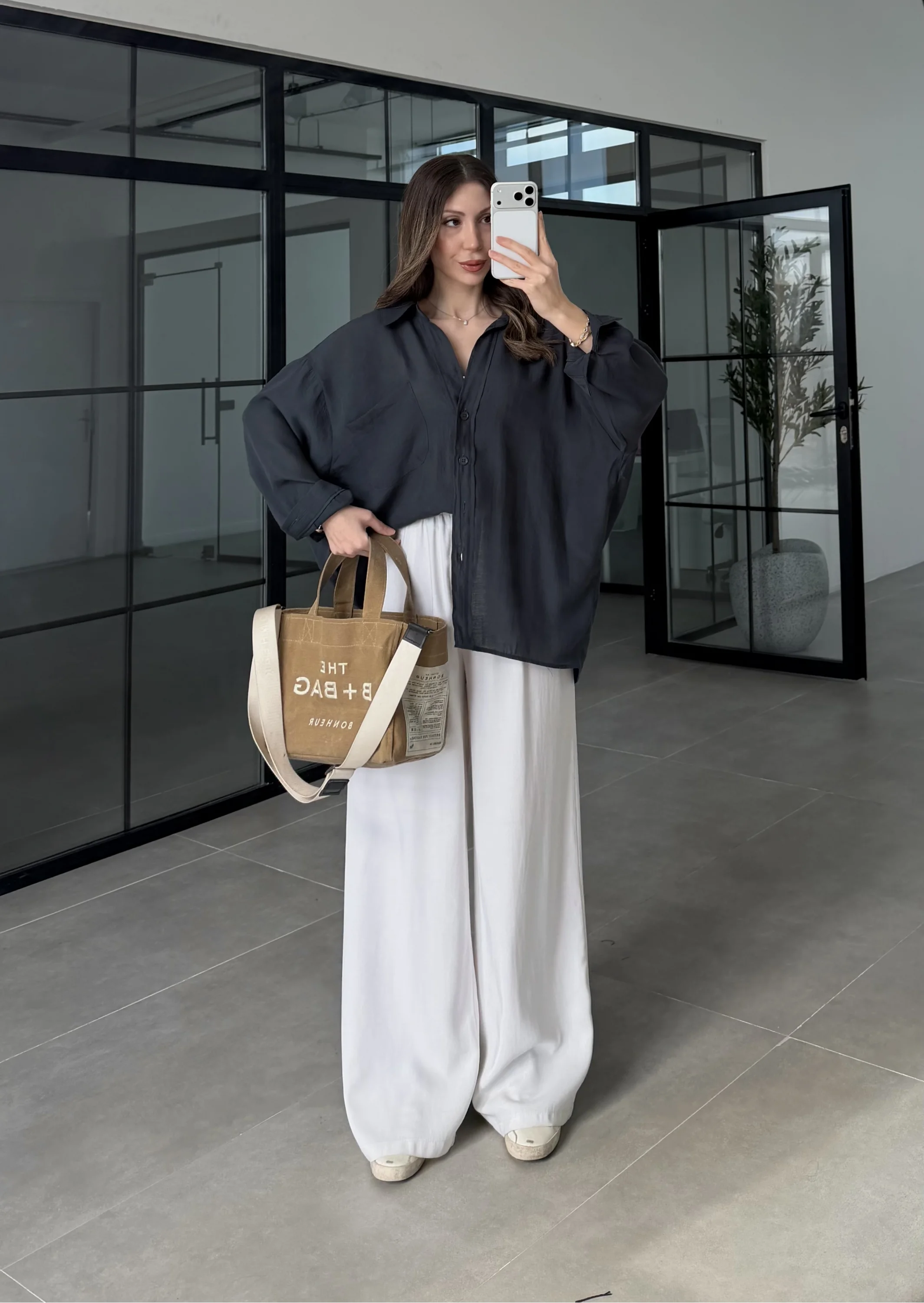 Oversize Tensel Vintage Lacivert Gömlek