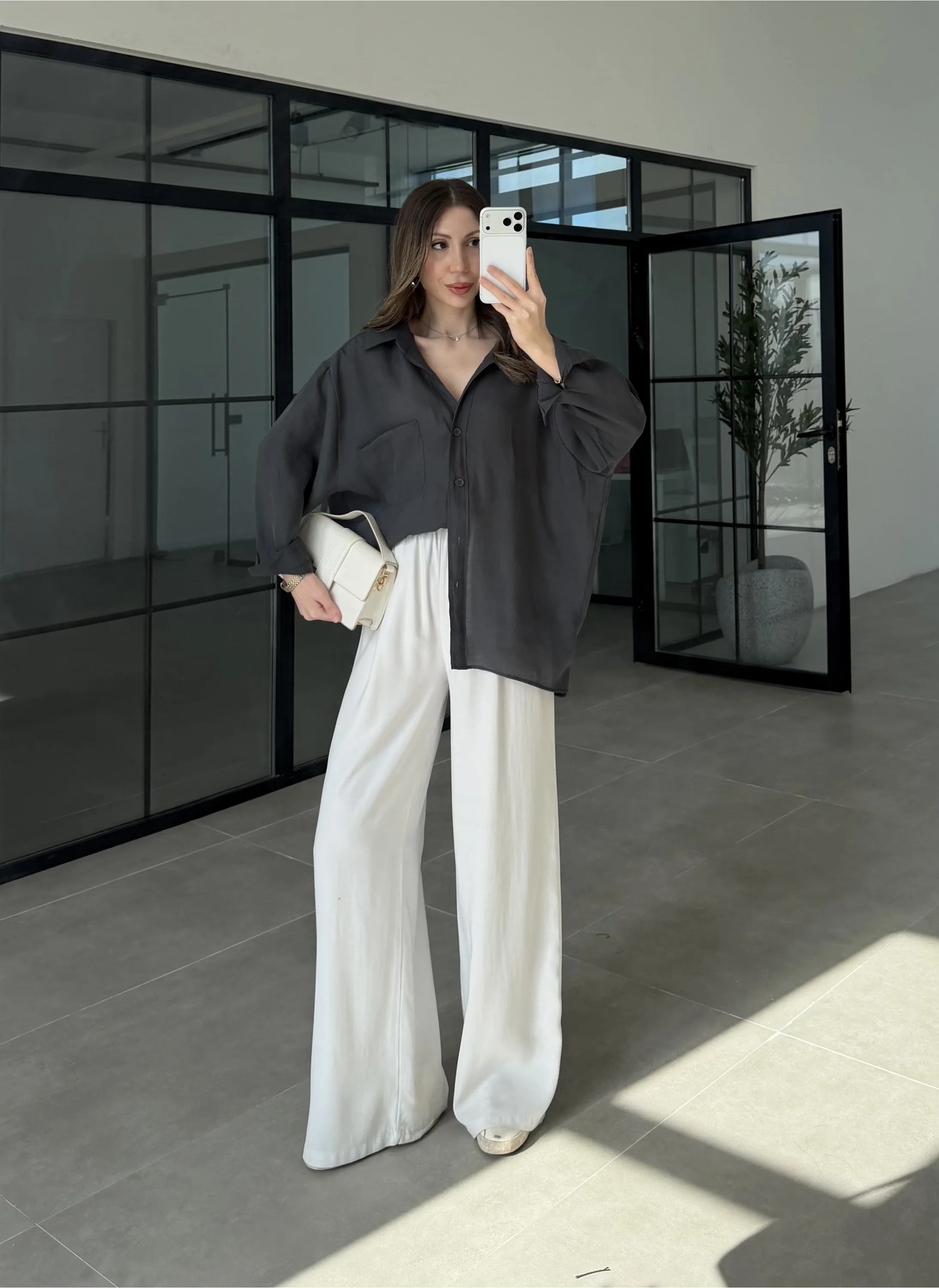 Oversize Tensel Vintage Antrasit Gömlek