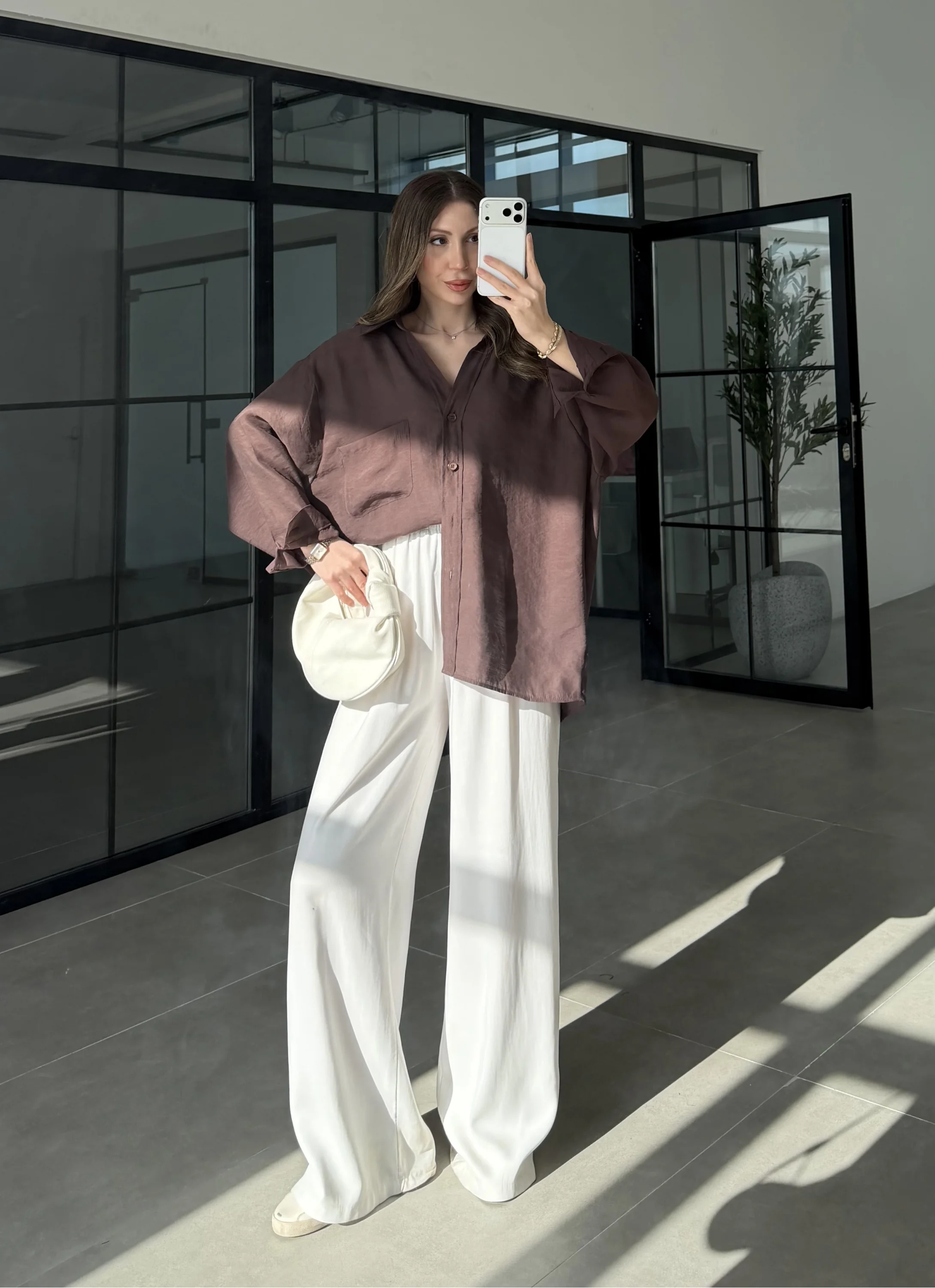 Oversize Tensel Vintage Kahve Gömlek