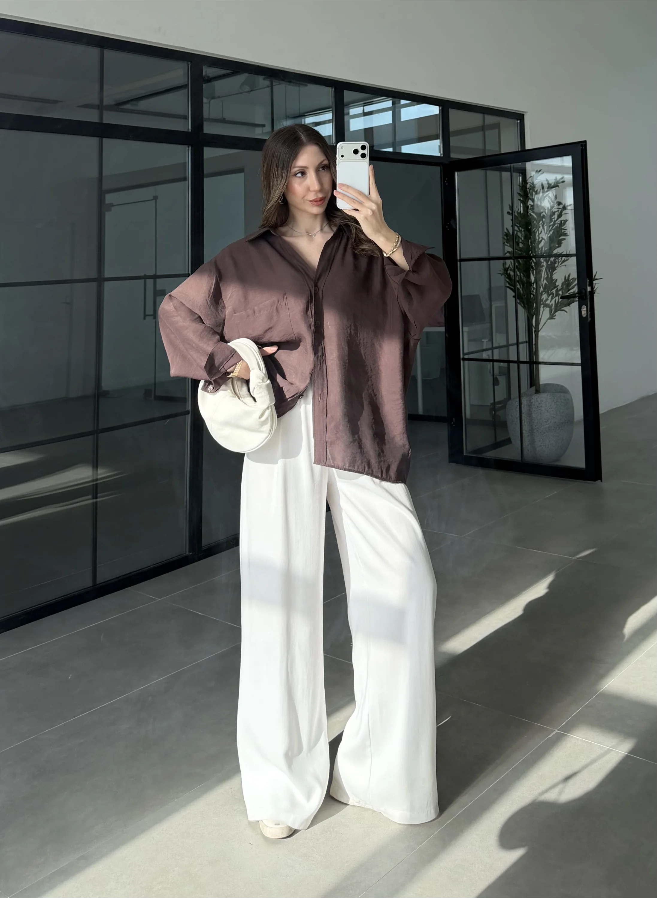 Oversize Tensel Vintage Kahve Gömlek