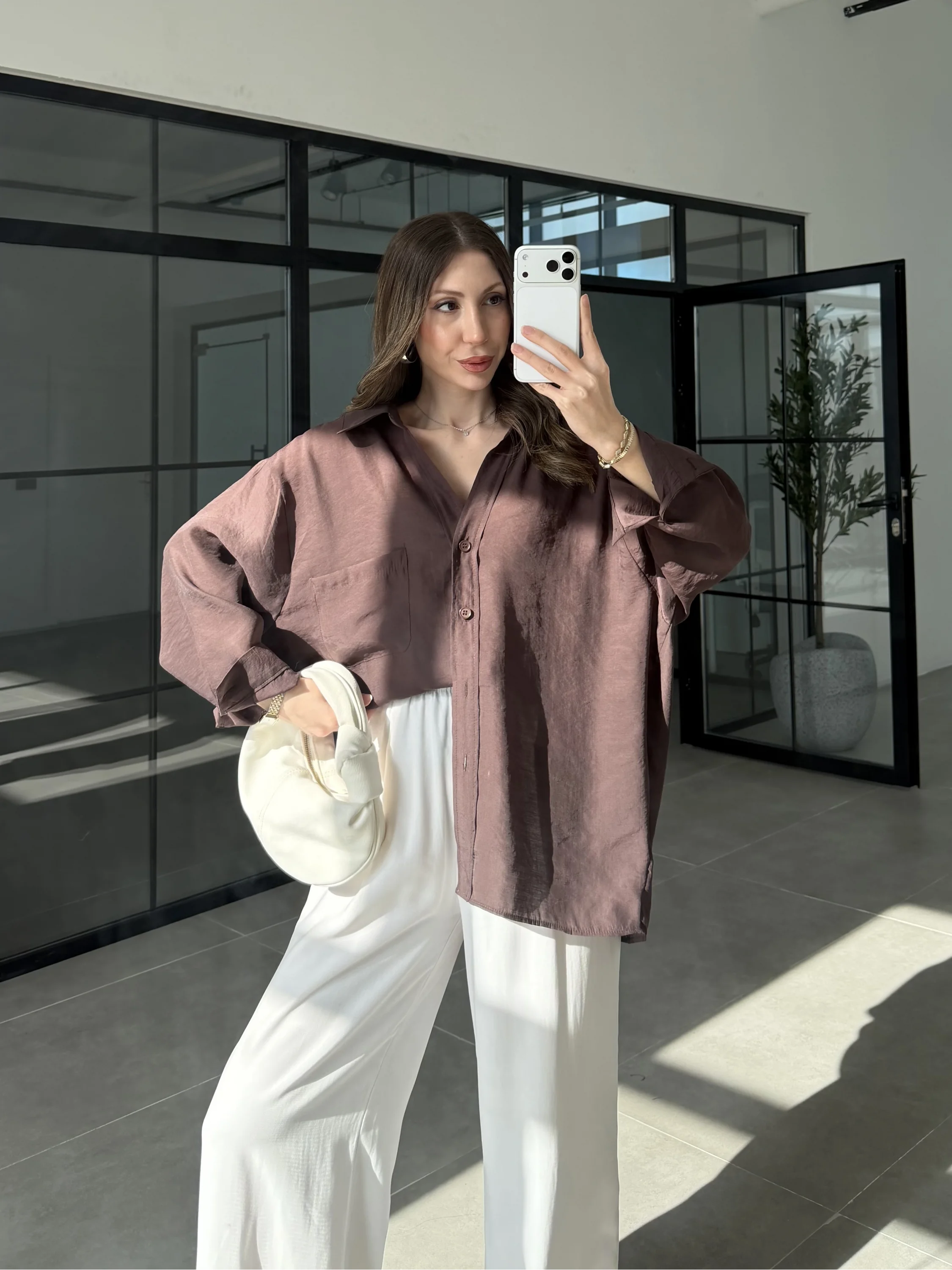 Oversize Tensel Vintage Kahve Gömlek