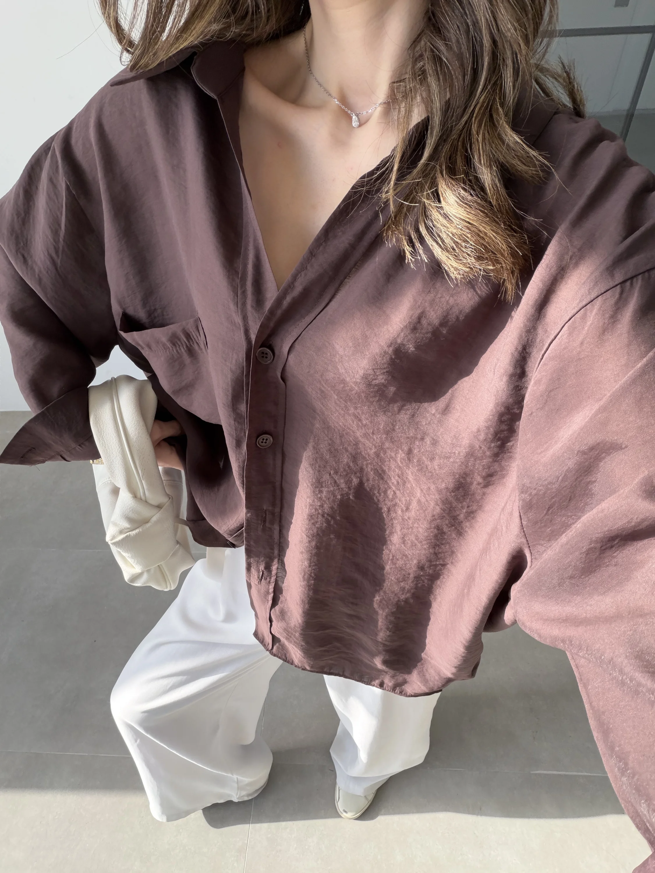 Oversize Tensel Vintage Kahve Gömlek