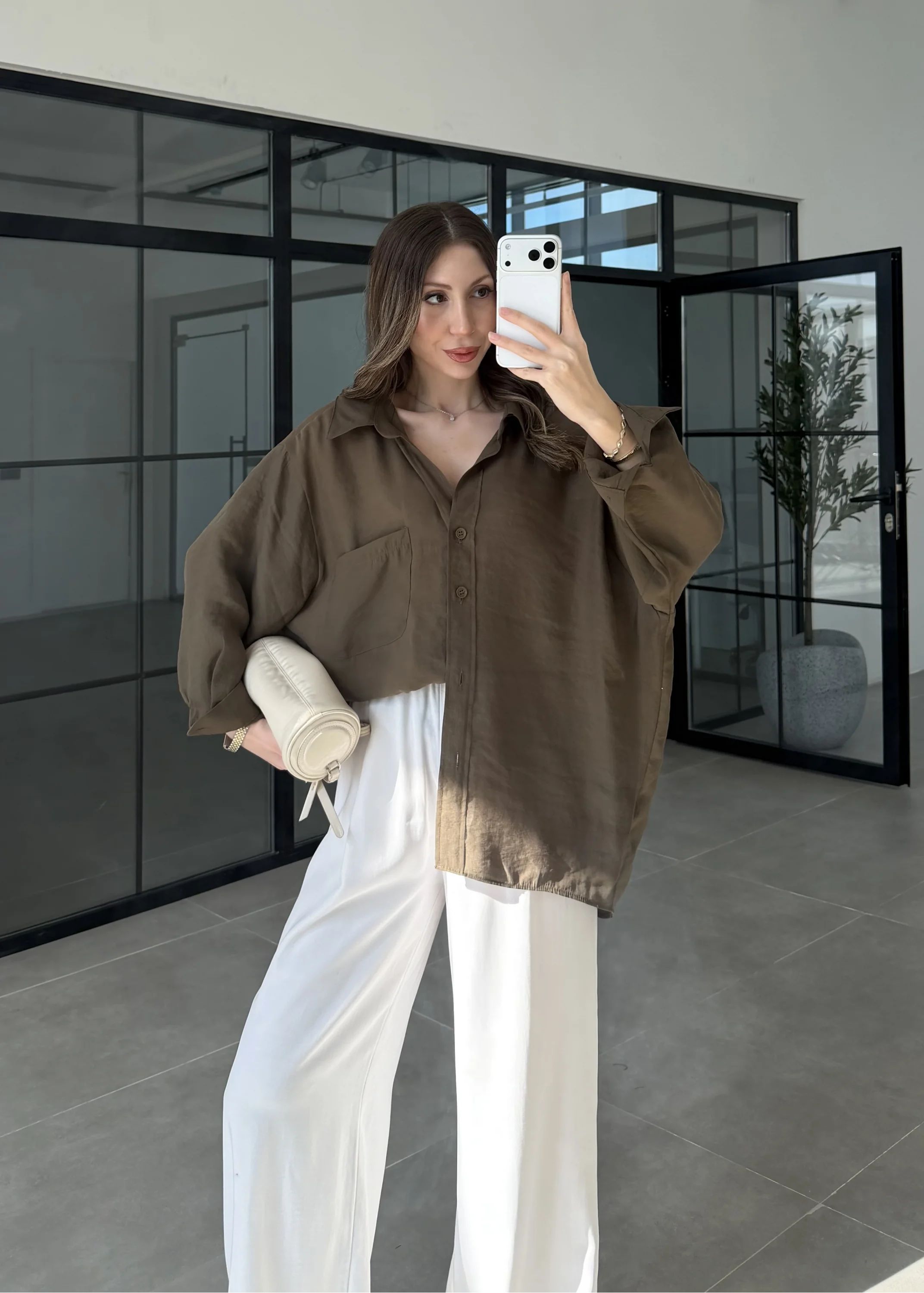 Oversize Tensel Vintage Haki Gömlek