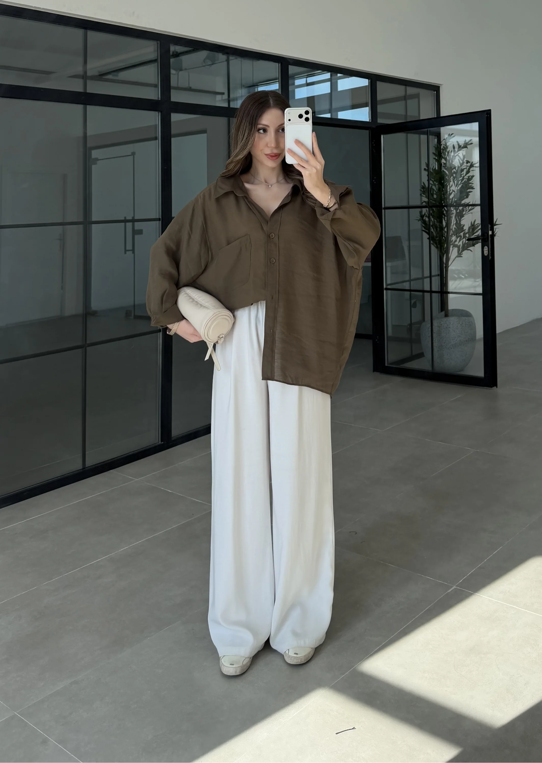 Oversize Tensel Vintage Haki Gömlek