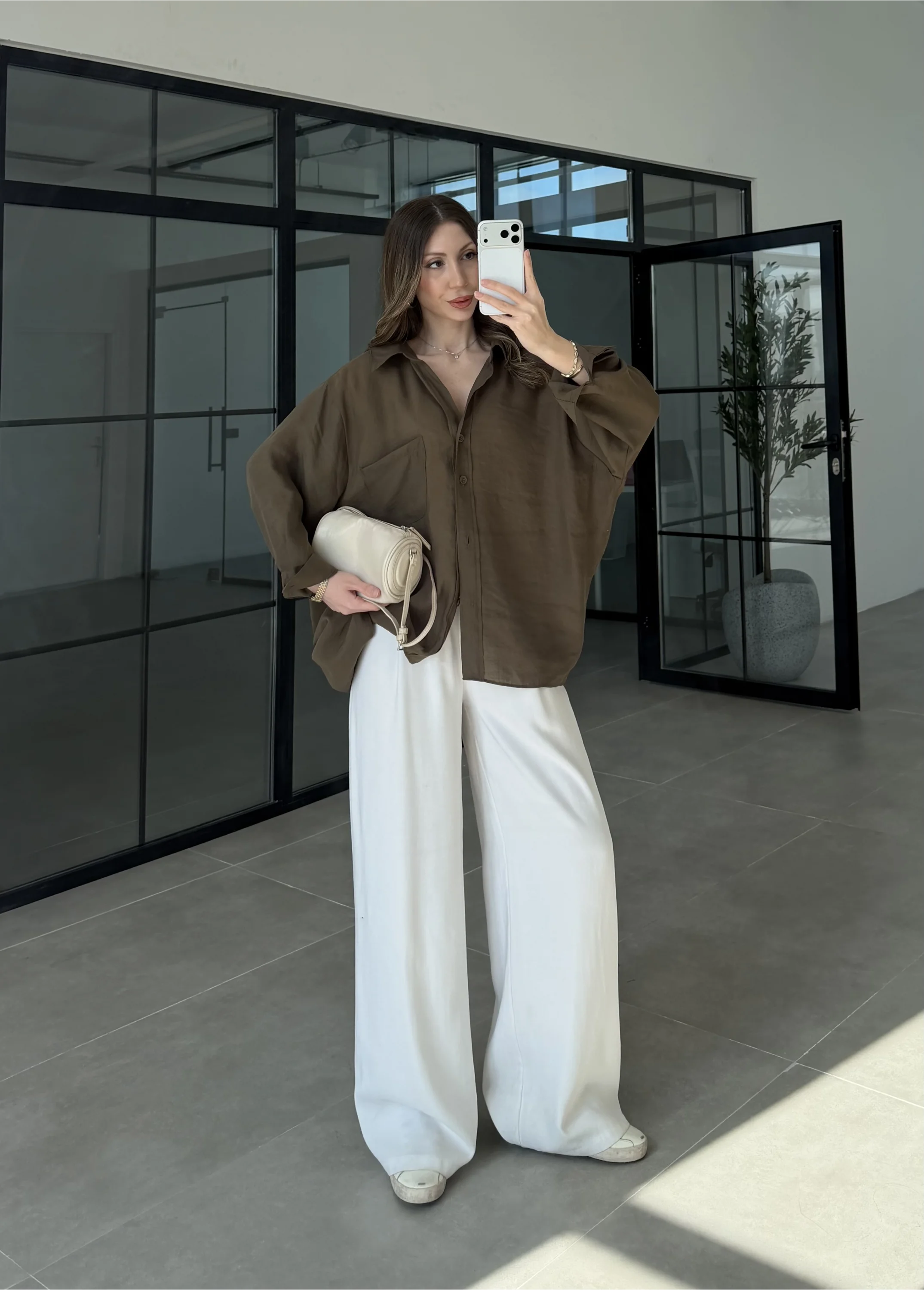Oversize Tensel Vintage Haki Gömlek