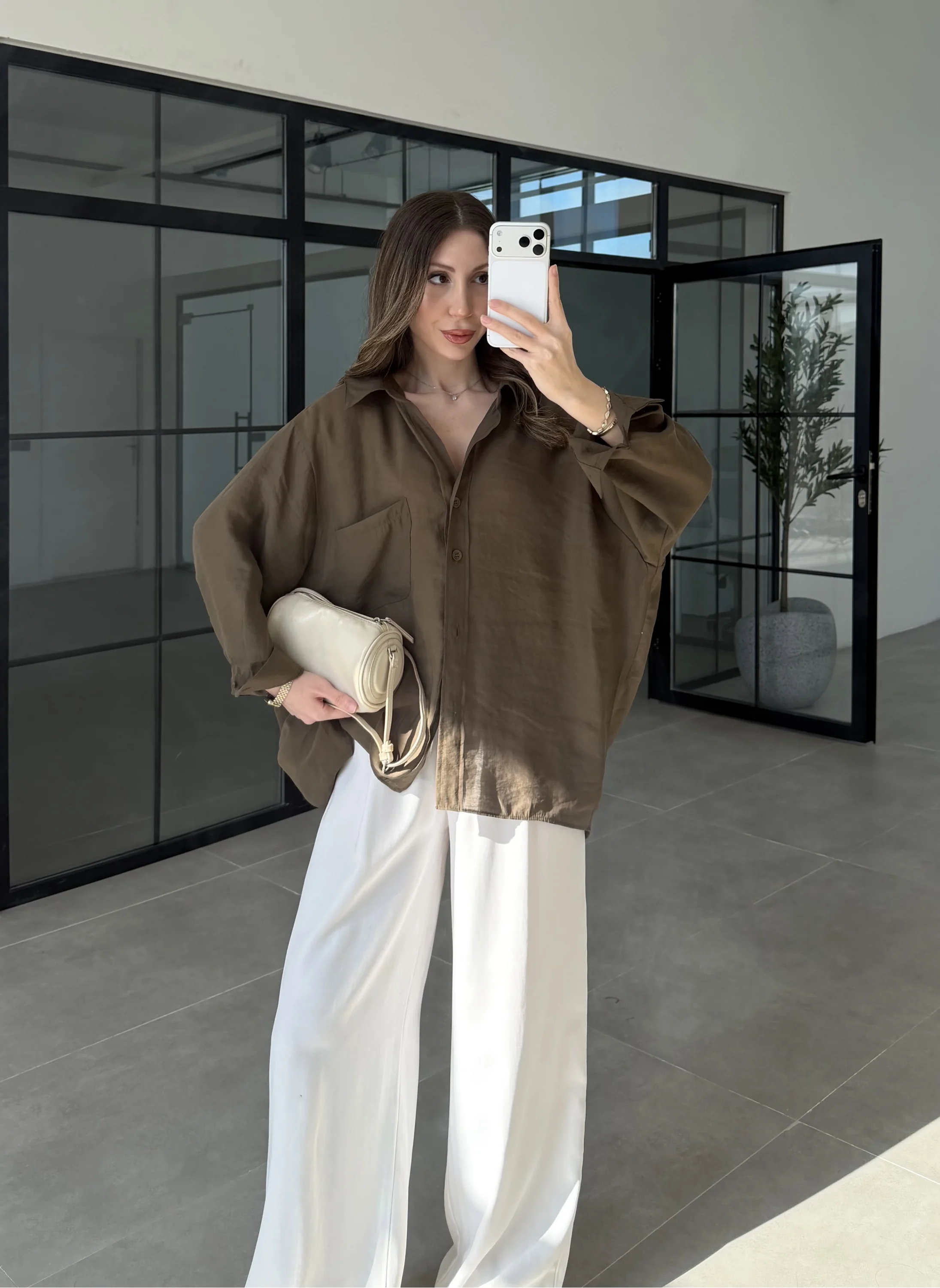 Oversize Tensel Vintage Haki Gömlek